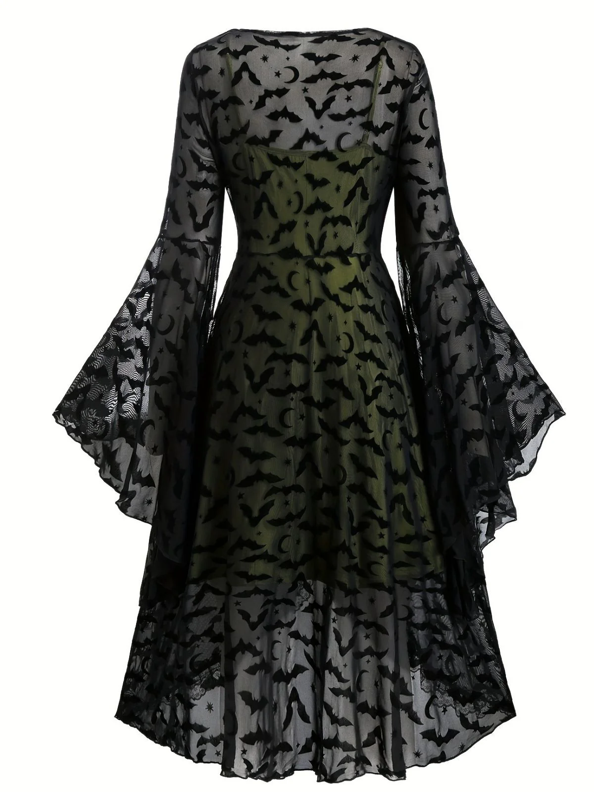 [Übergröße] 2PCS Schwarz 1940er Schläger Netz Außengewand & Grün Kleid - Image 3