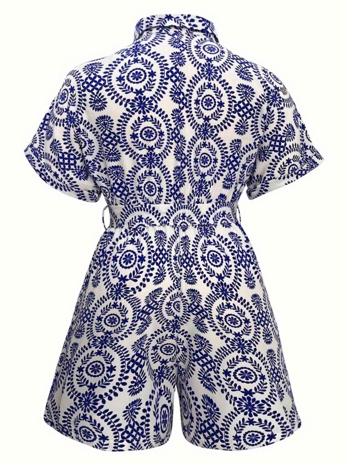 [Übergröße] Blau 1940er Porzellandruck Revers Romper - Image 2