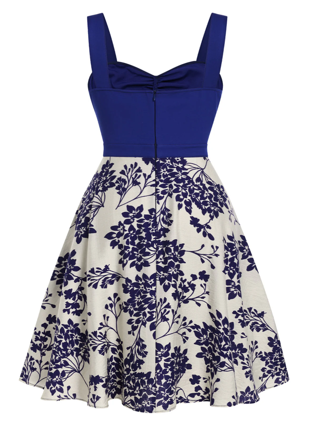 [Übergröße] Blau 1950er Blumen Knöpfen Sweetheart-Kragen Kleid - Image 2