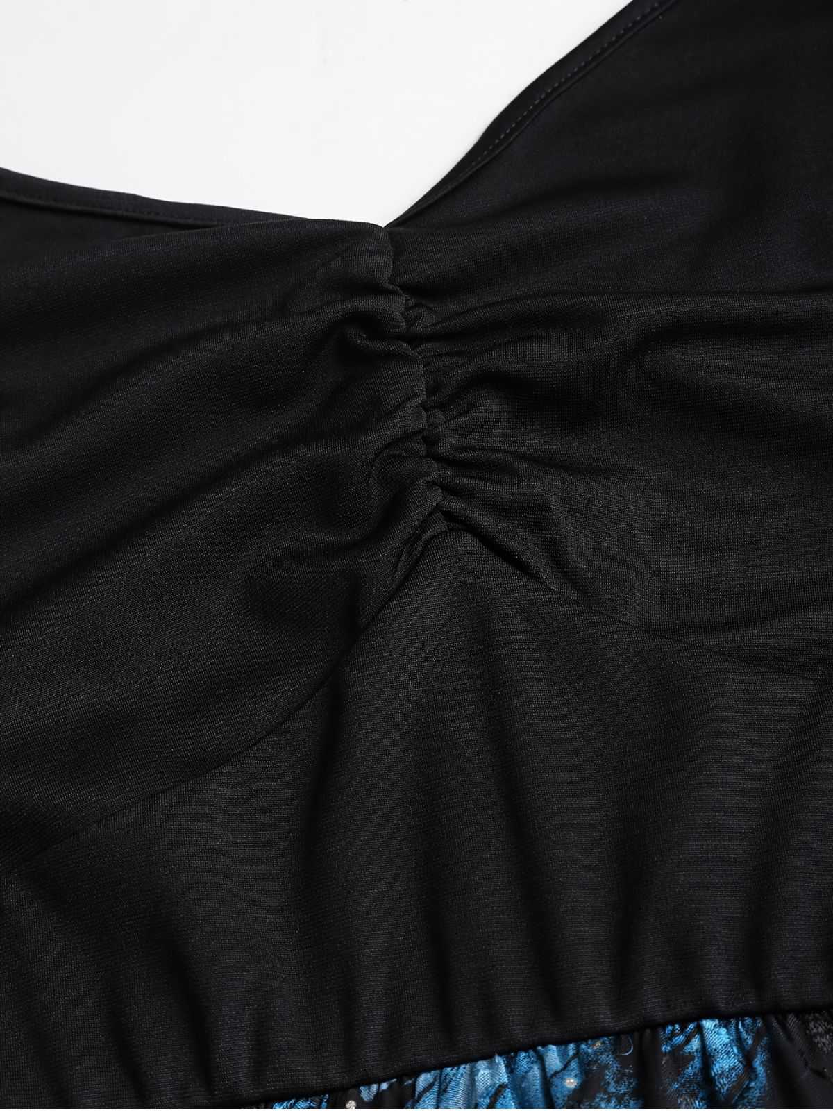 [Übergröße] Dunkelblau 1950er Feder Jacquard Asymmetrisch Kleid - Image 5