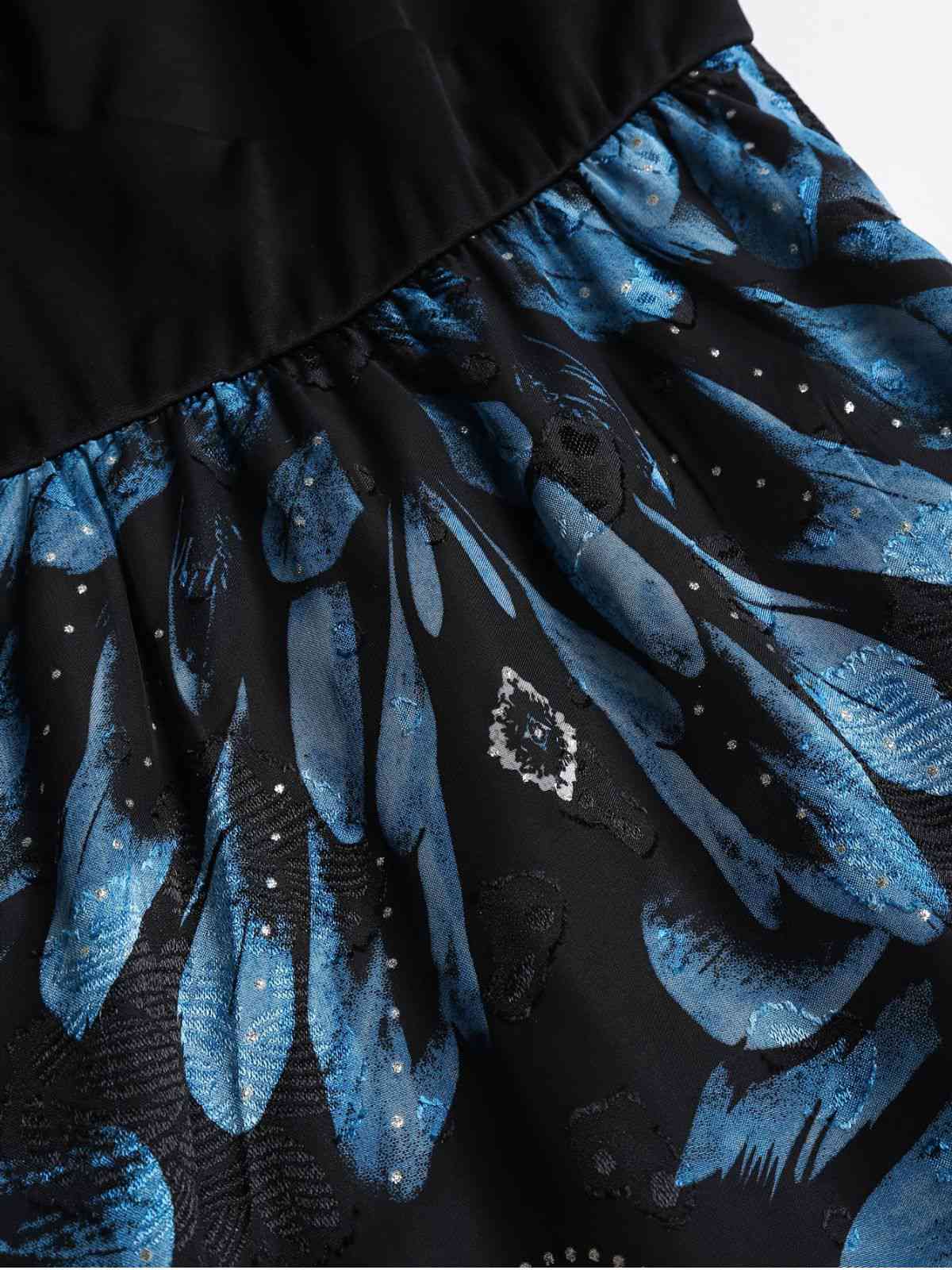 [Übergröße] Dunkelblau 1950er Feder Jacquard Asymmetrisch Kleid - Image 6