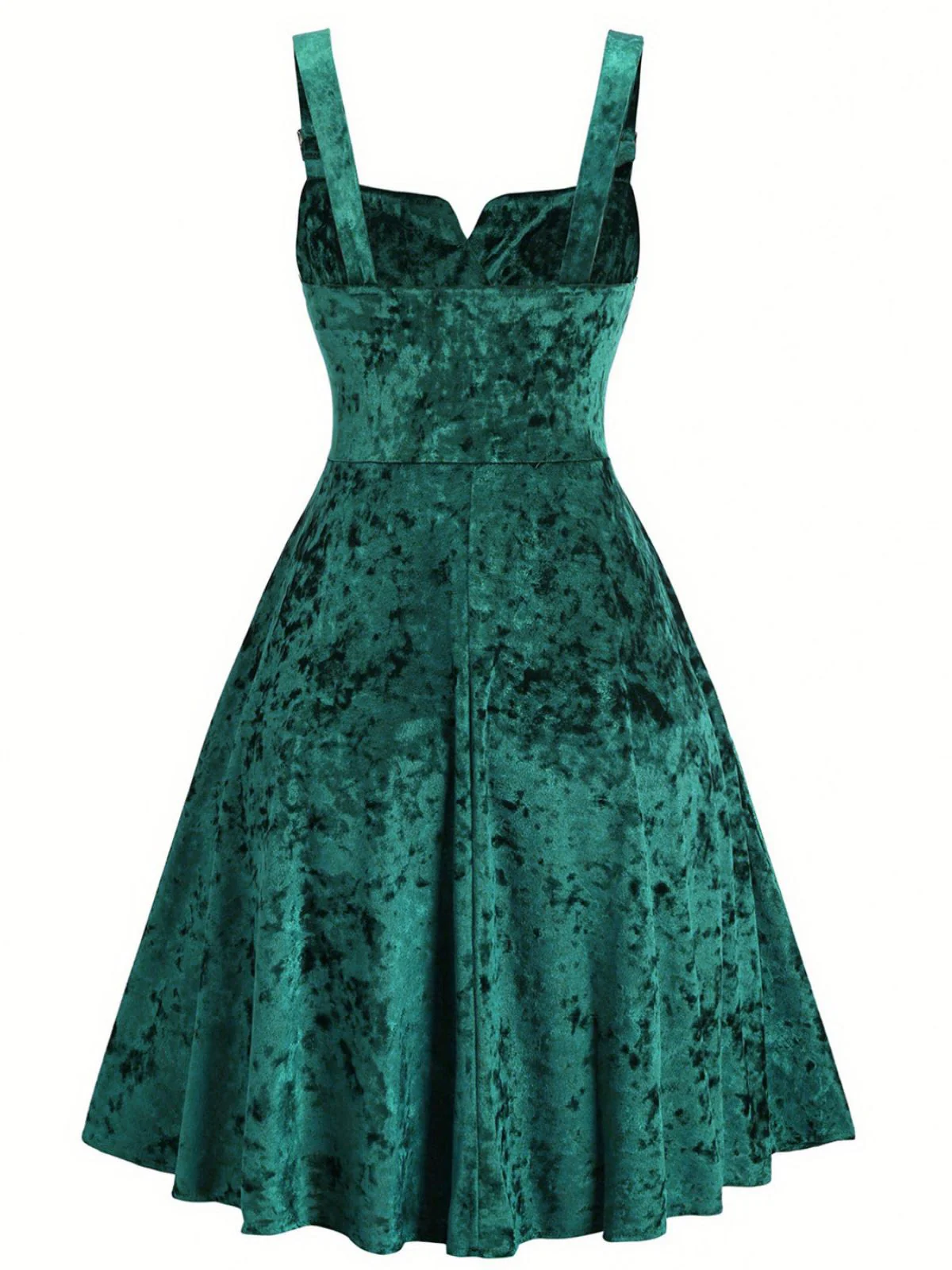 [Übergröße] Grün 1950er Schnalle Träger Samt Ärmellos Kleid - Image 2