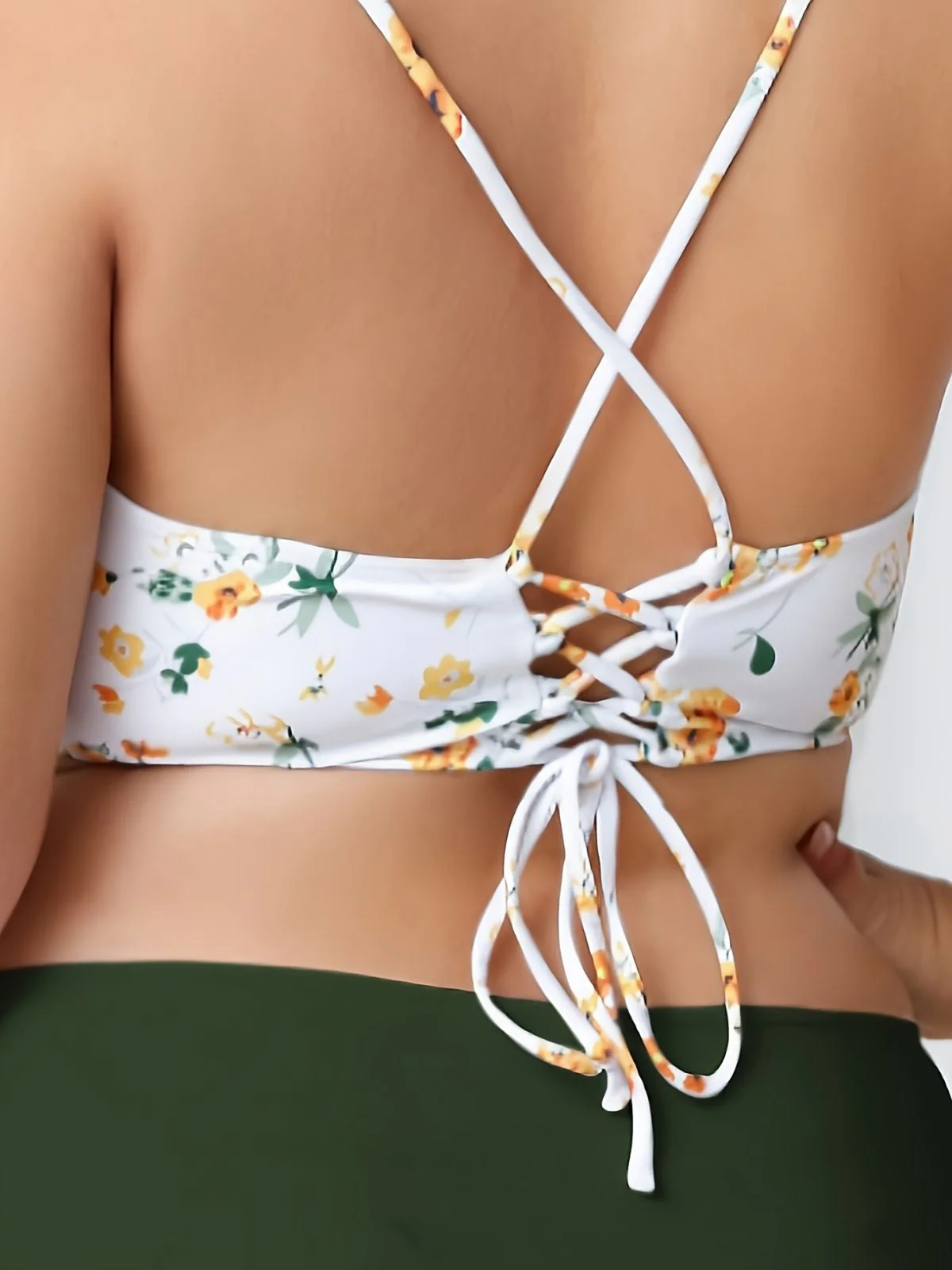 [Übergröße] Grün 1950er Schnürung Blumen Bikini Set - Image 3