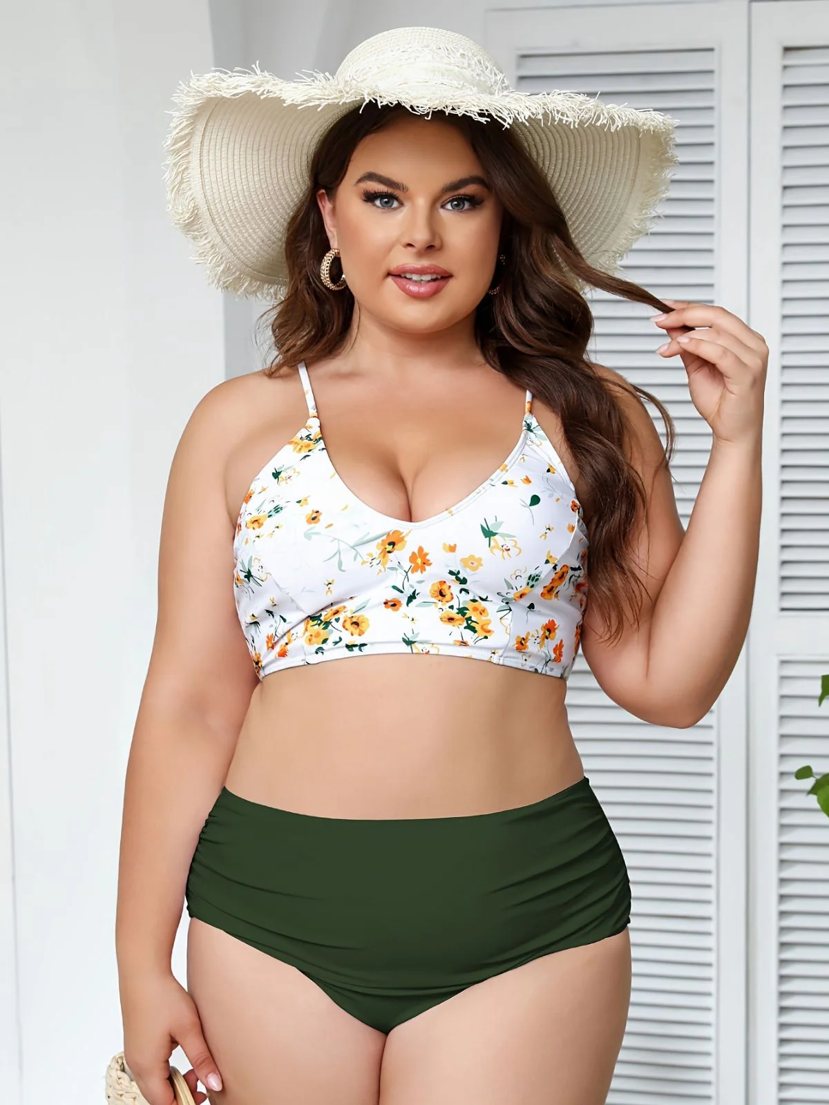 [Übergröße] Grün 1950er Schnürung Blumen Bikini Set - Image 4