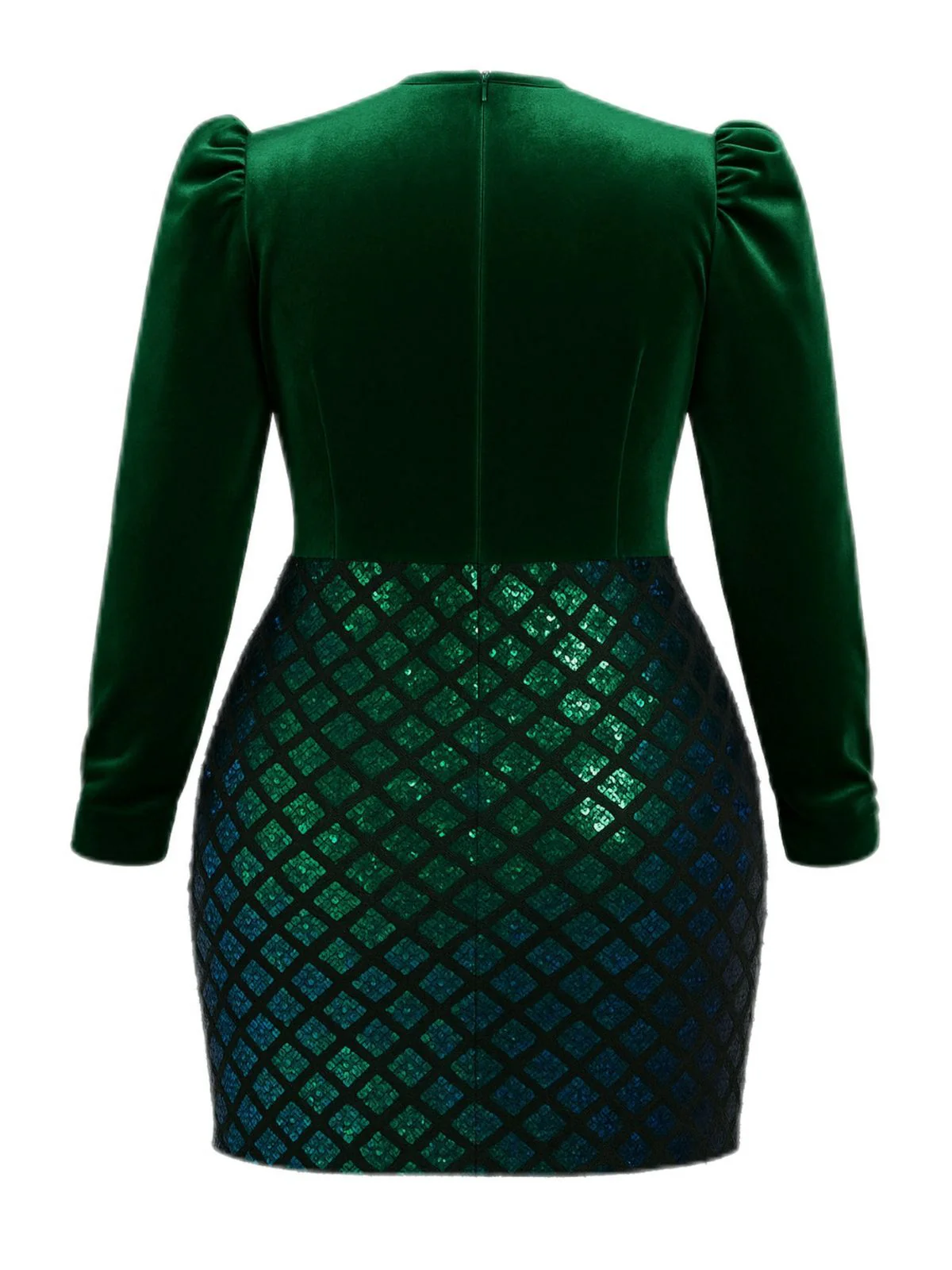 [Übergröße] Grün 1960er Pailletten V-Ausschnitt Samt Bodycon Kleid - Image 4