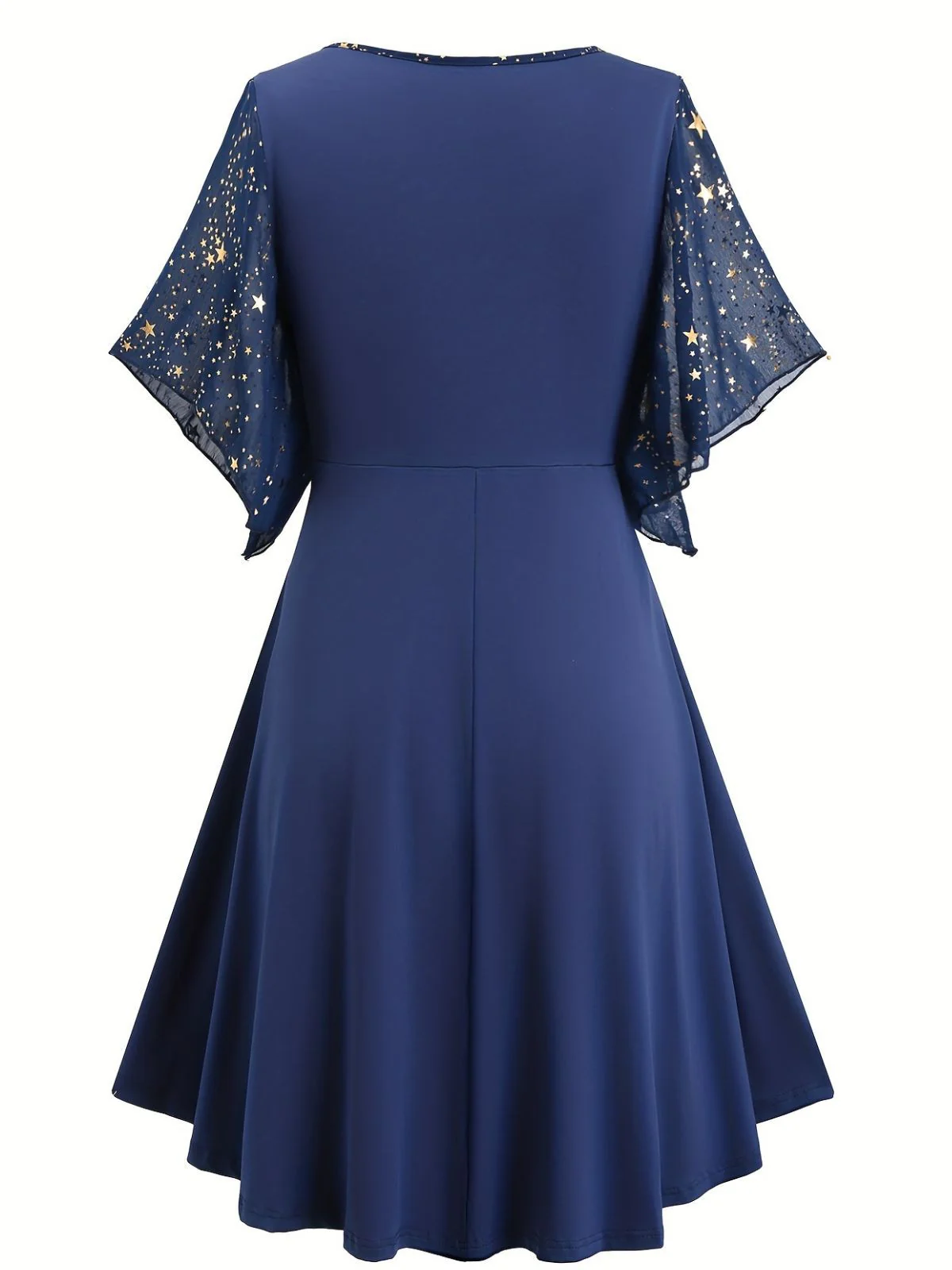 [Übergröße] Marineblau 1970er Stern Rüschen Volantärmel Kleid - Image 2