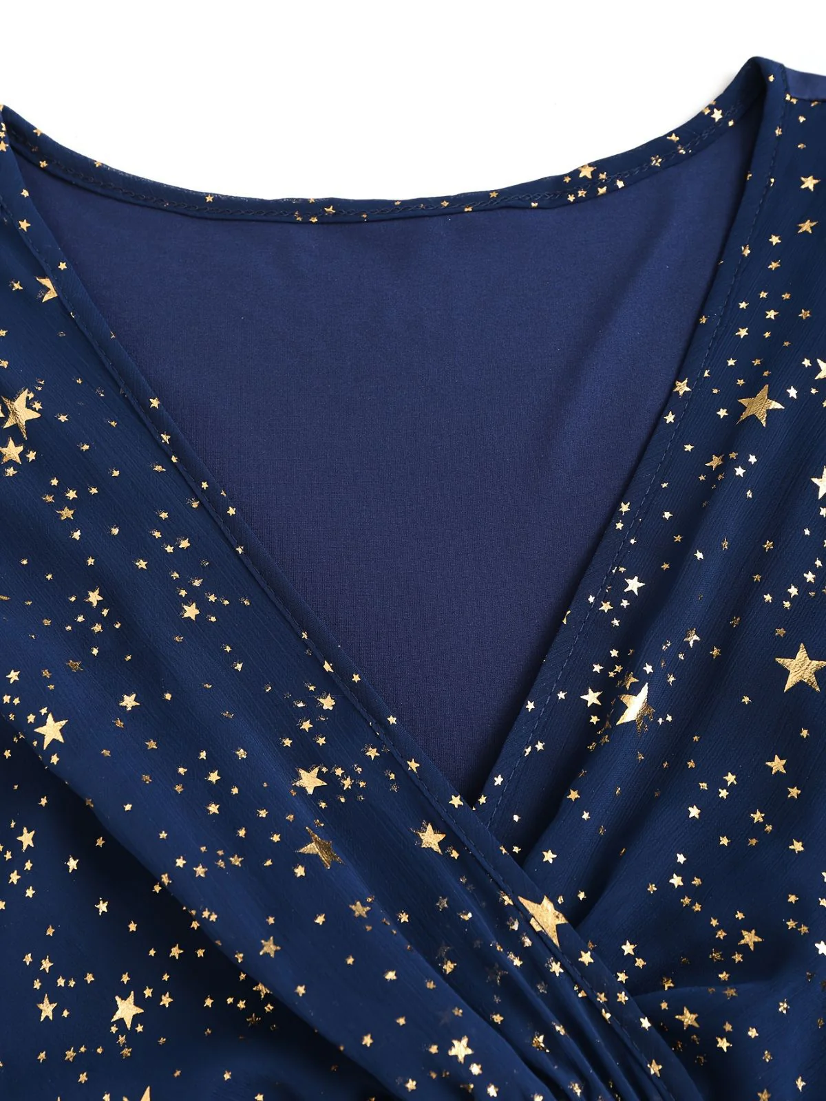 [Übergröße] Marineblau 1970er Stern Rüschen Volantärmel Kleid - Image 4
