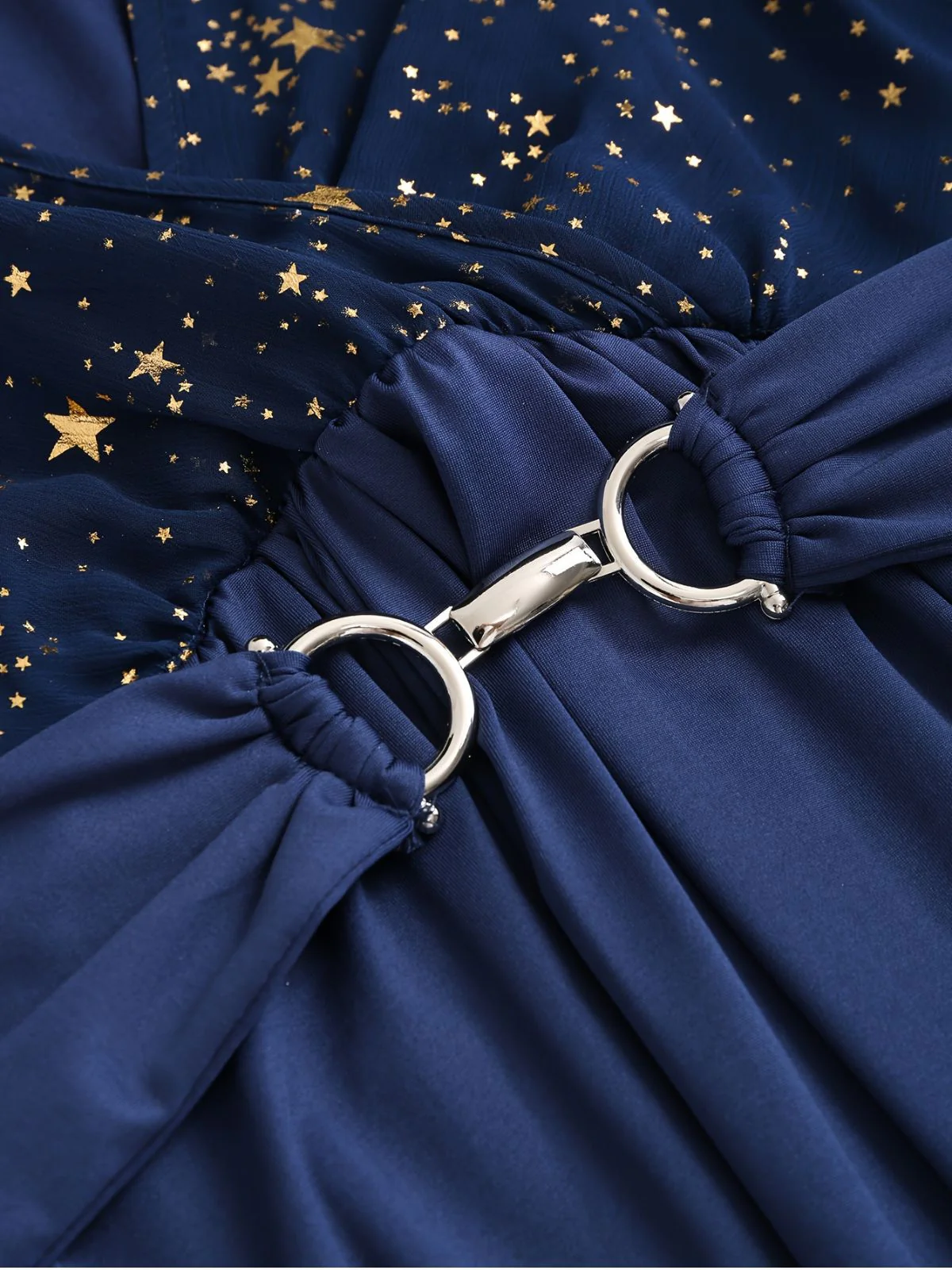 [Übergröße] Marineblau 1970er Stern Rüschen Volantärmel Kleid - Image 6