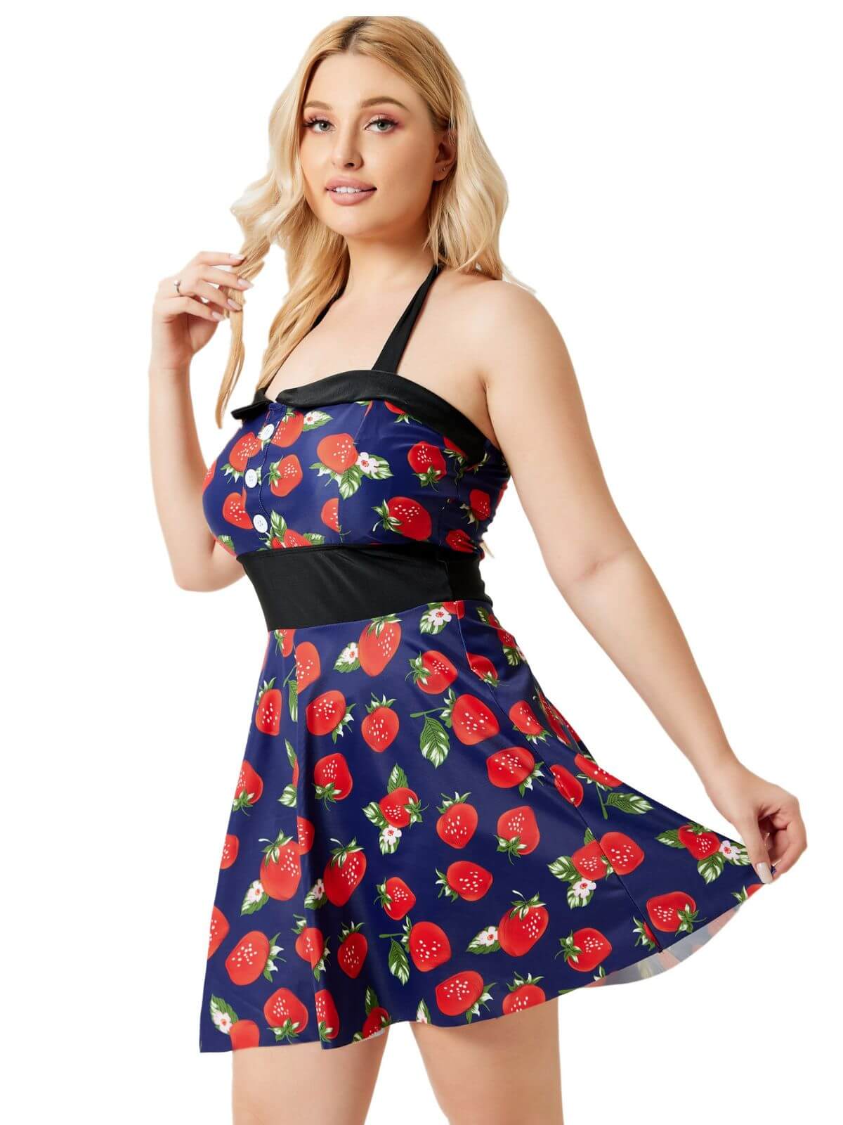 [Übergröße] Multicolor 1930er Farbblockierte Erdbeere Halter Badeanzug - Image 10