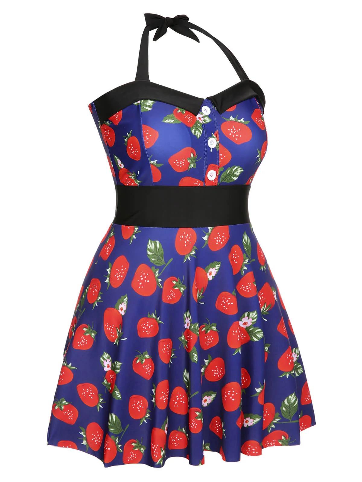 [Übergröße] Multicolor 1930er Farbblockierte Erdbeere Halter Badeanzug - Image 4