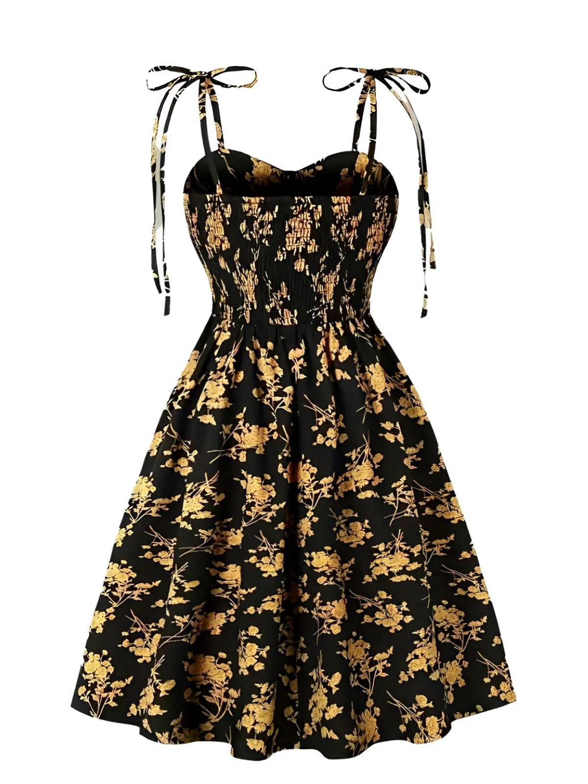 [Übergröße] Orange 1940er Kleine Blumen Spaghetti Träger Schnürung Kleid - Image 2
