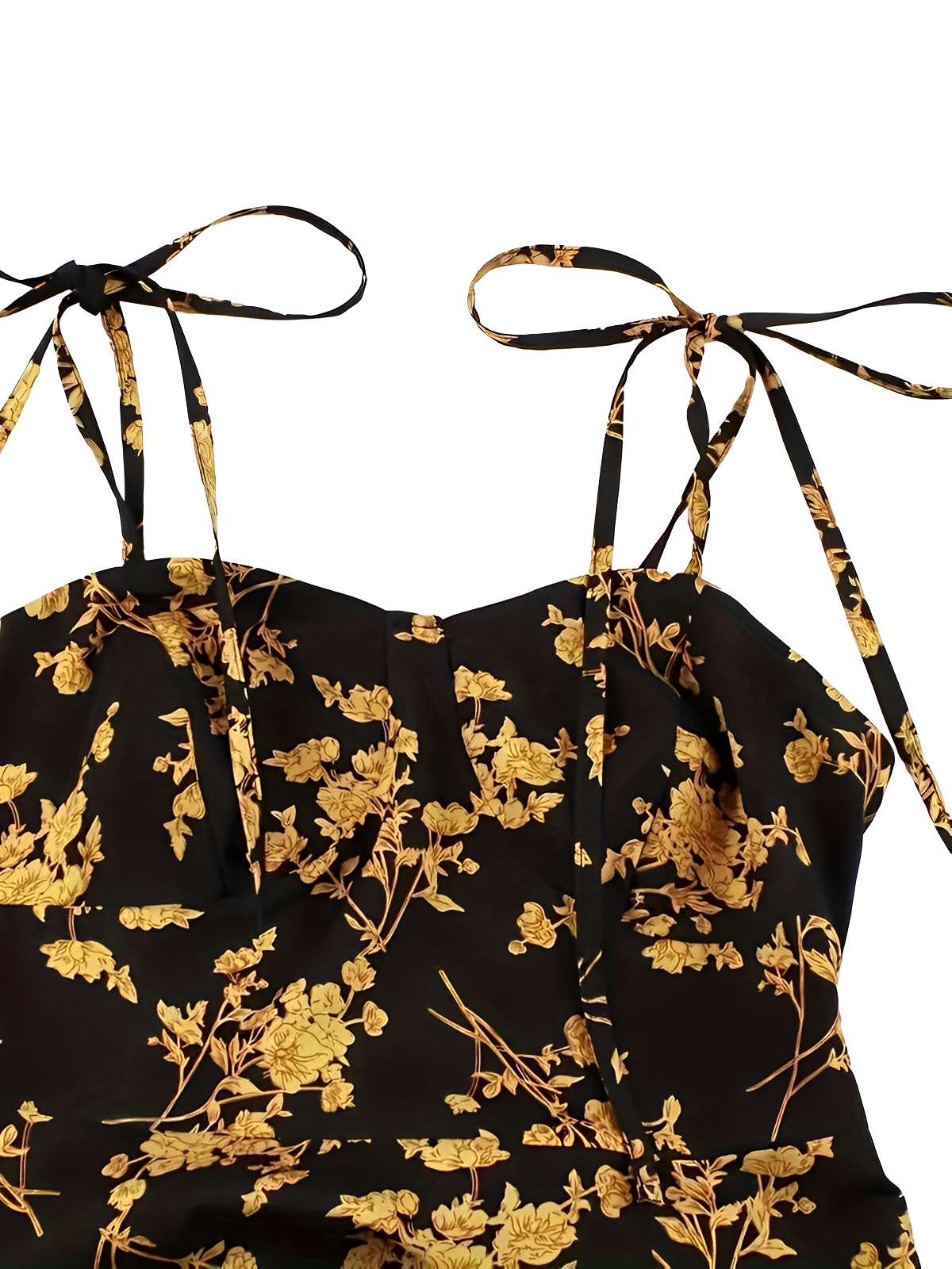 [Übergröße] Orange 1940er Kleine Blumen Spaghetti Träger Schnürung Kleid - Image 4