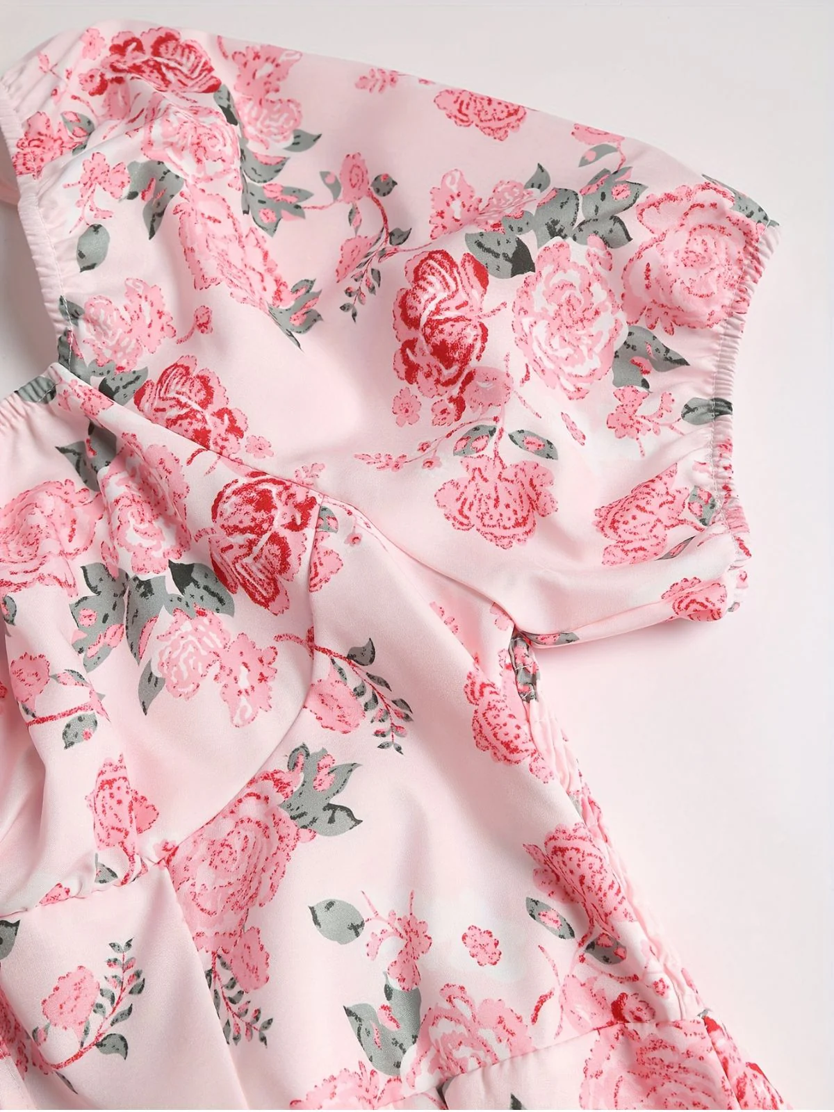 [Übergröße] Rosa 1950er Quadratischer Hals Blumen Kleid - Image 6