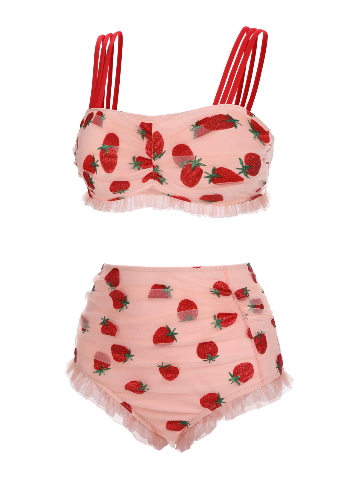 [Übergröße] Rosa 1950er Spitze Erdbeere Bikini Set - Image 2
