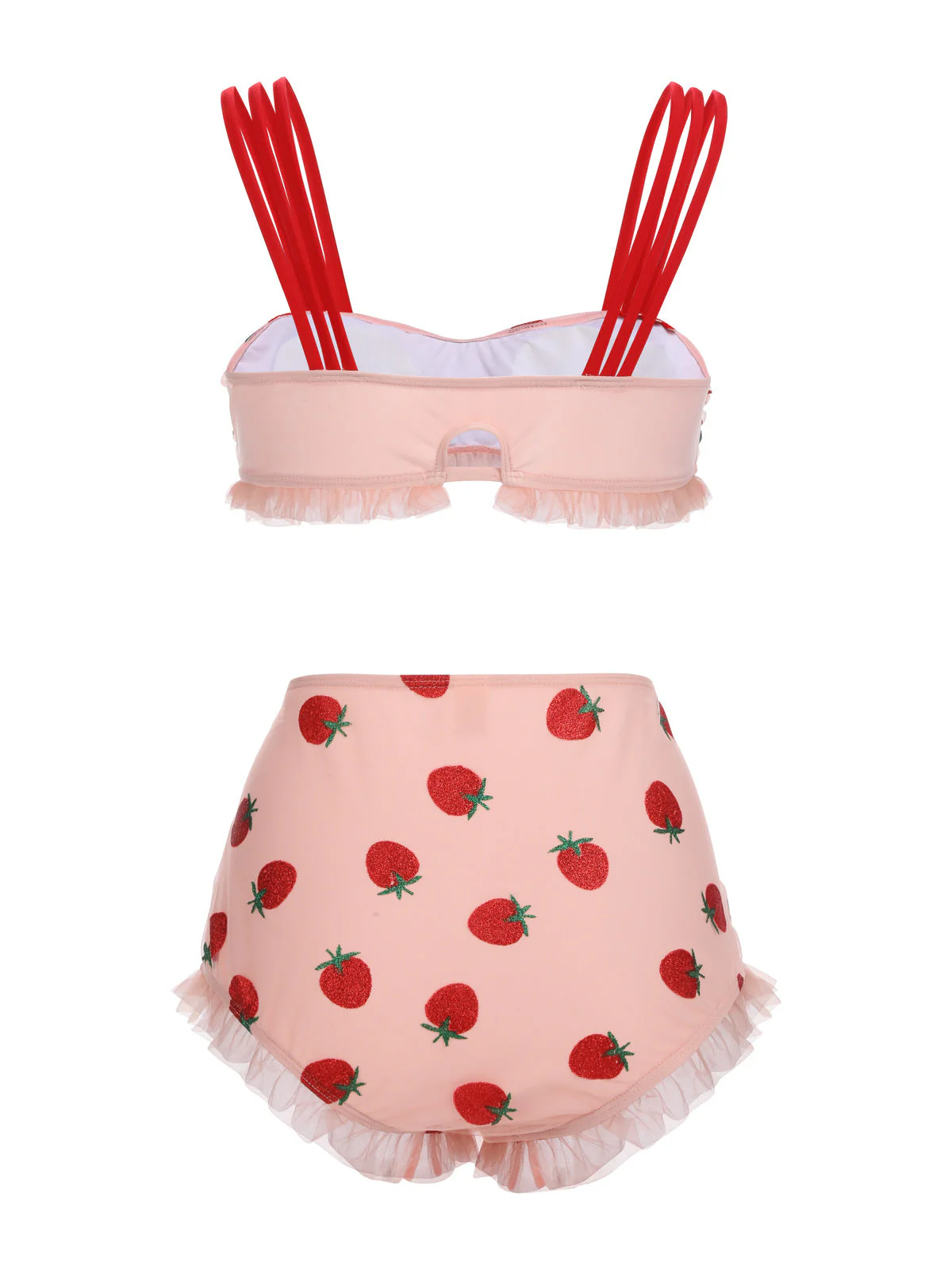 [Übergröße] Rosa 1950er Spitze Erdbeere Bikini Set - Image 3