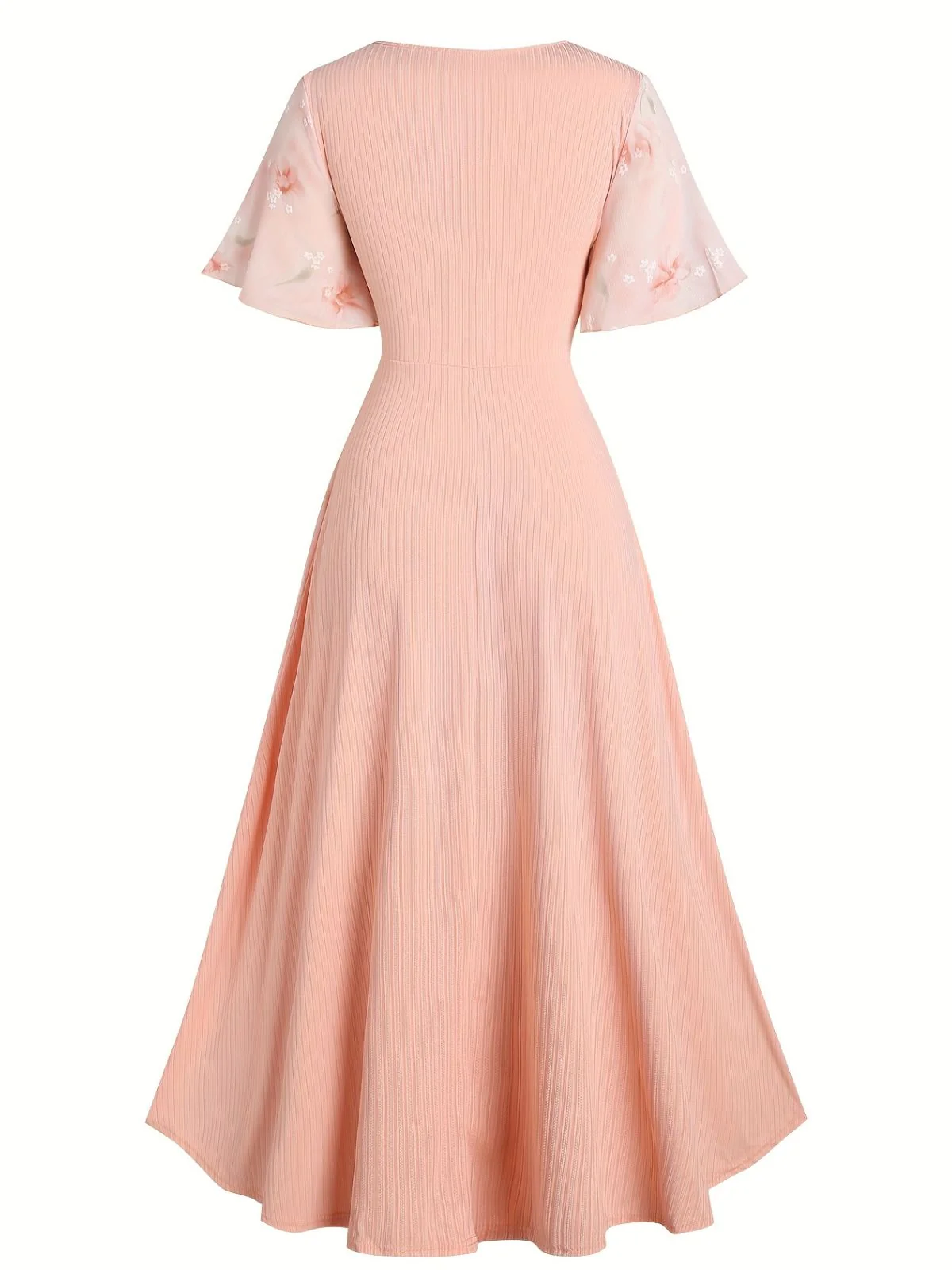 [Übergröße] Rosa 1970er Blumen Rüschen Unregelmäßigem Saum Kleid - Image 3
