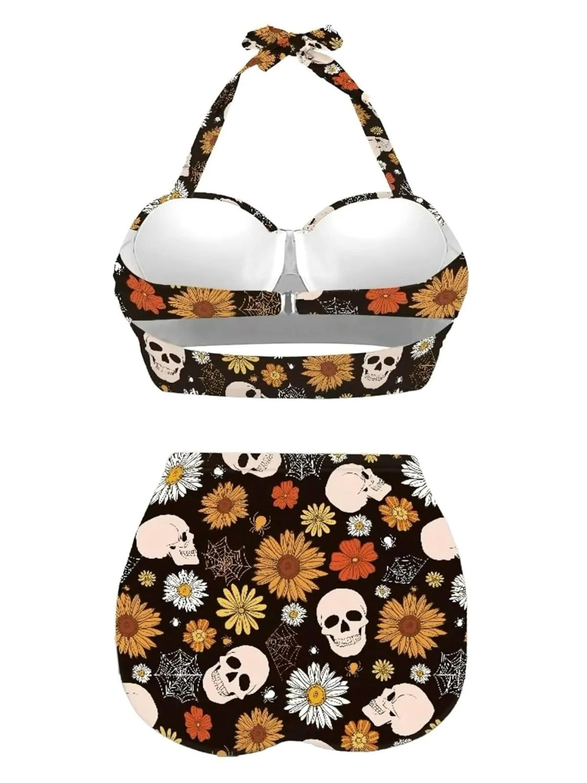 [Vorverkauf] [Übergröße] Schwarz 1950er Blumen Schnürung Halter Bademode - Image 2