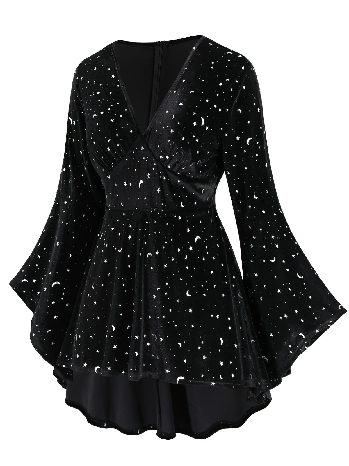 [Übergröße] Schwarz 1960er Stern V-Ausschnitt Samt Kleid - Image 2