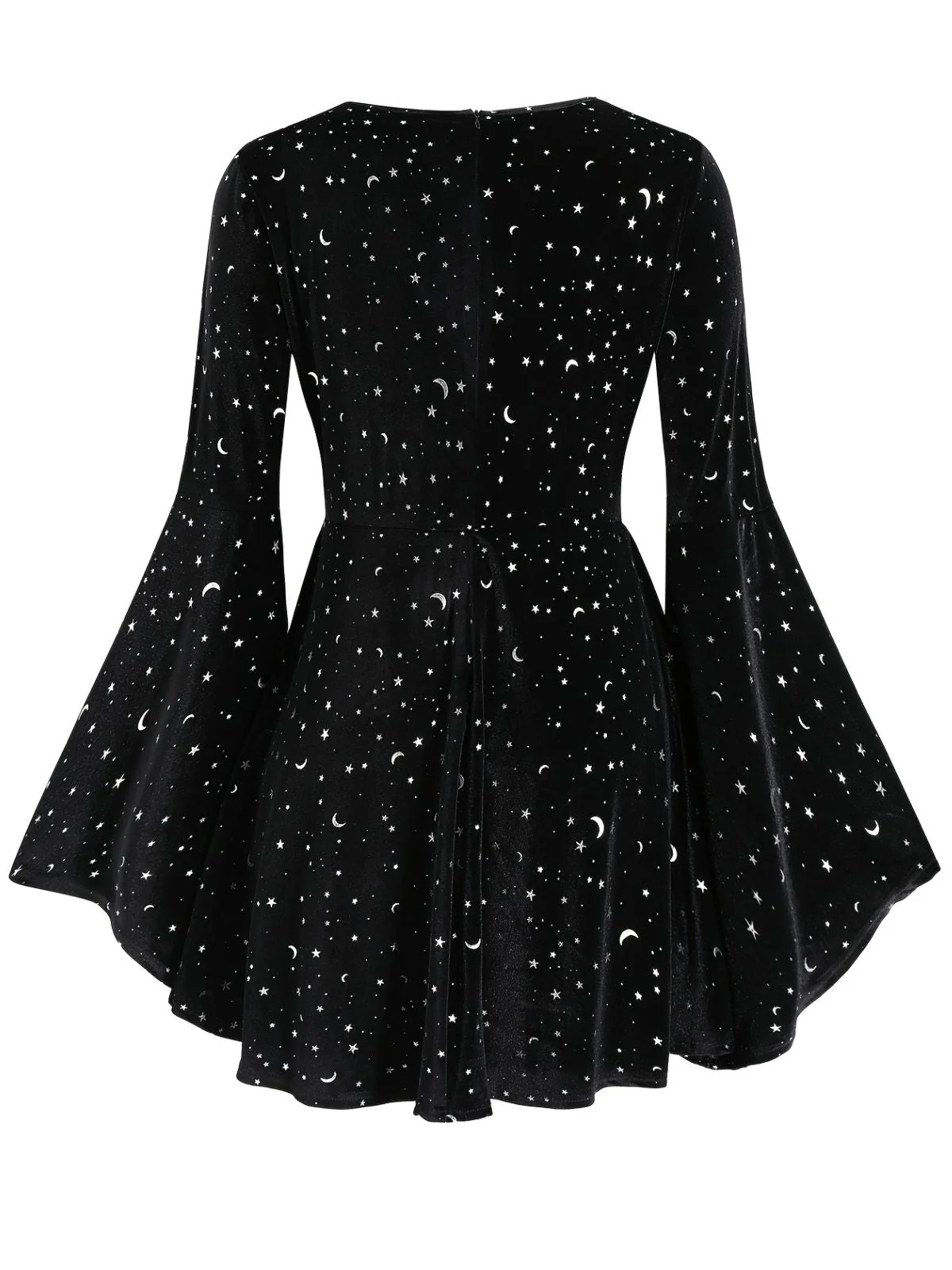 [Übergröße] Schwarz 1960er Stern V-Ausschnitt Samt Kleid - Image 3