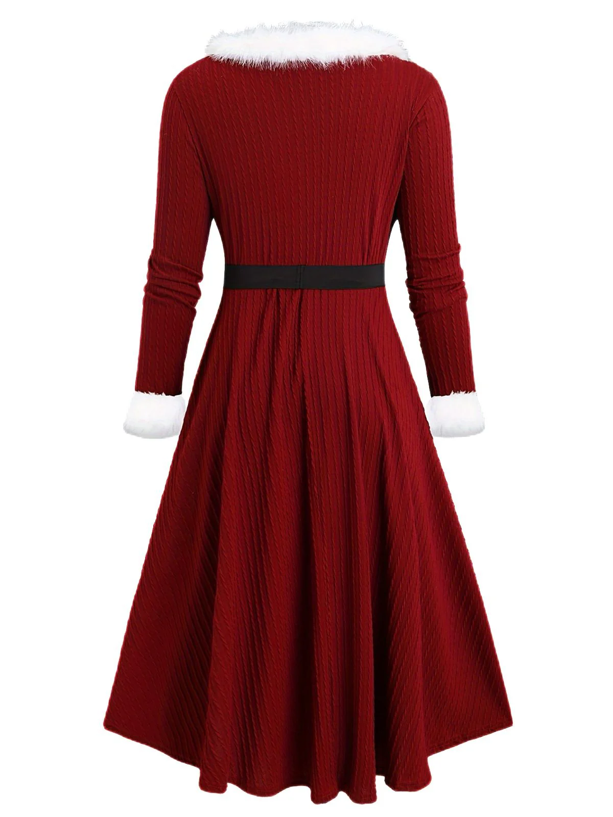 [Übergröße] Weiß 1940er Pelzkragen V-Ausschnitt Gürtel Kleid - Image 6