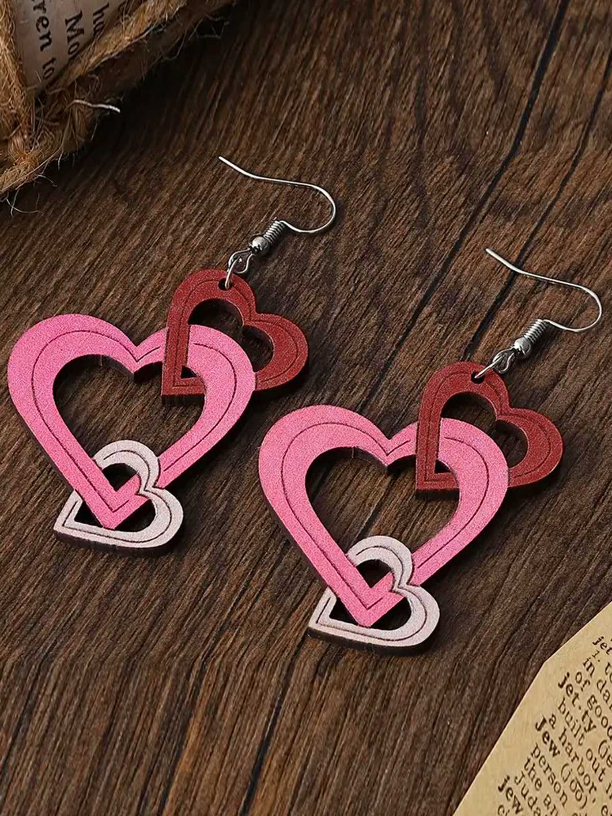 Valentinstag Triple Layer Herzen Tropfenohrringe - Image 2