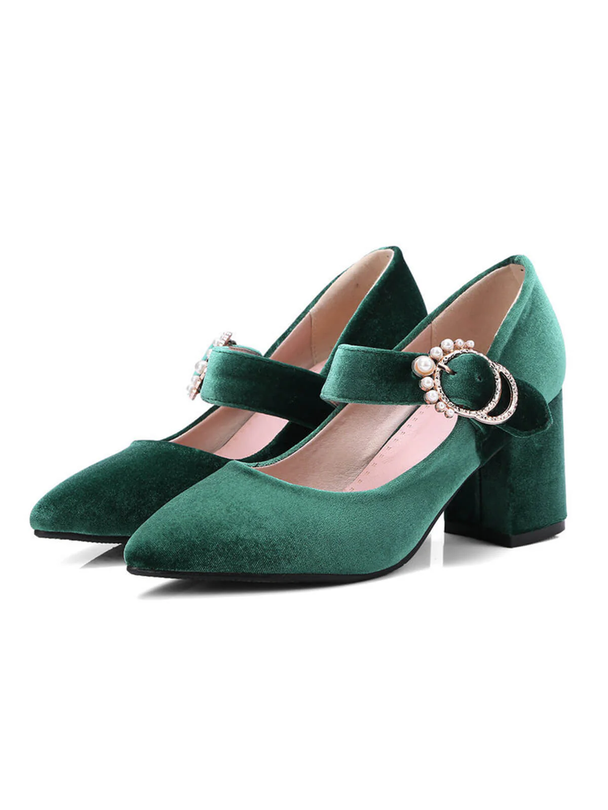 Winerot VELVET MARY JANE HIGH HEEL SCHUHE MIT SCHNALLENBLOCK - Image 3