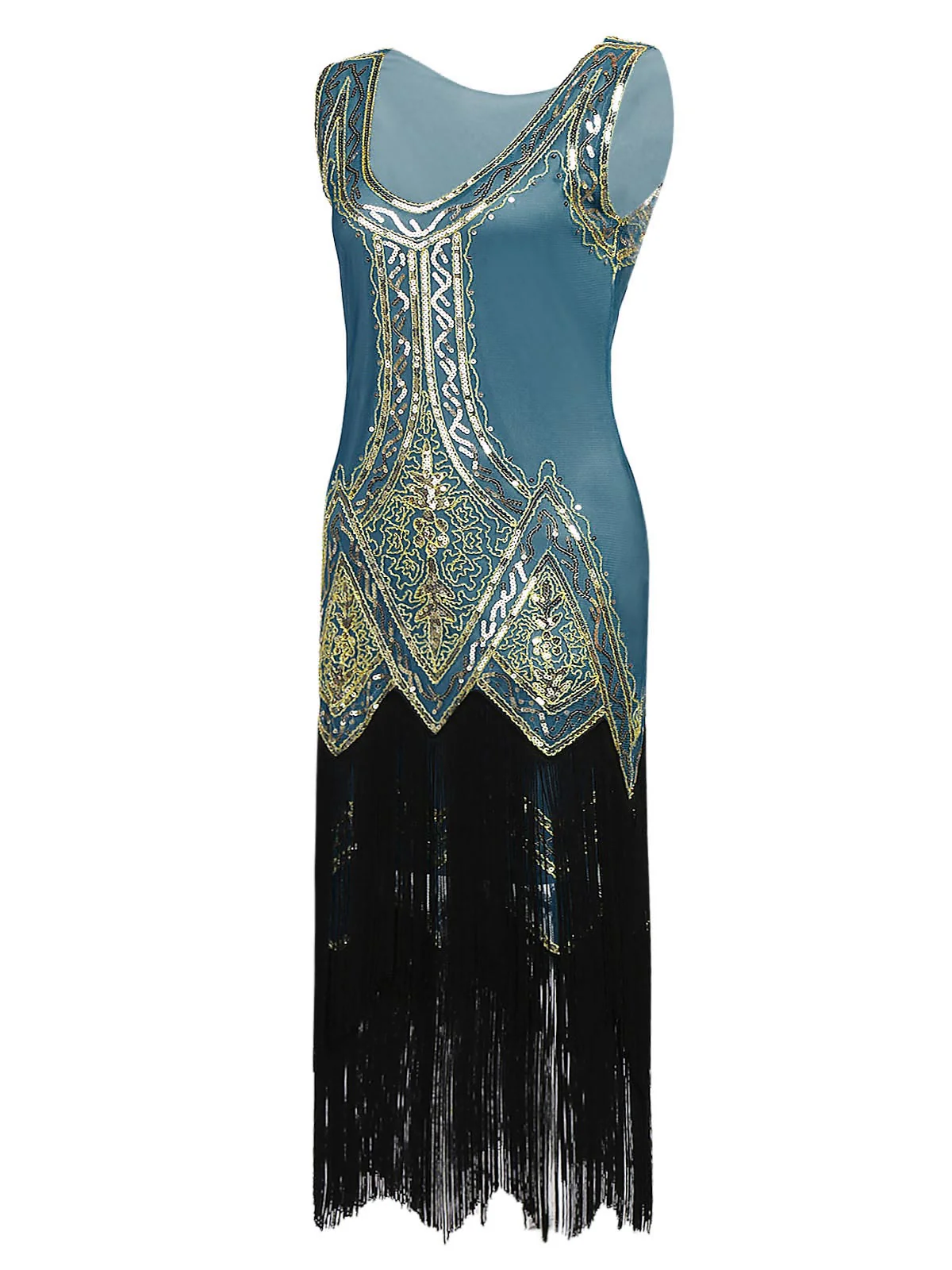 VINTAGE 1920ER FRANSEN PAILLETTEN ÄRMELLOS KLEID - Image 2