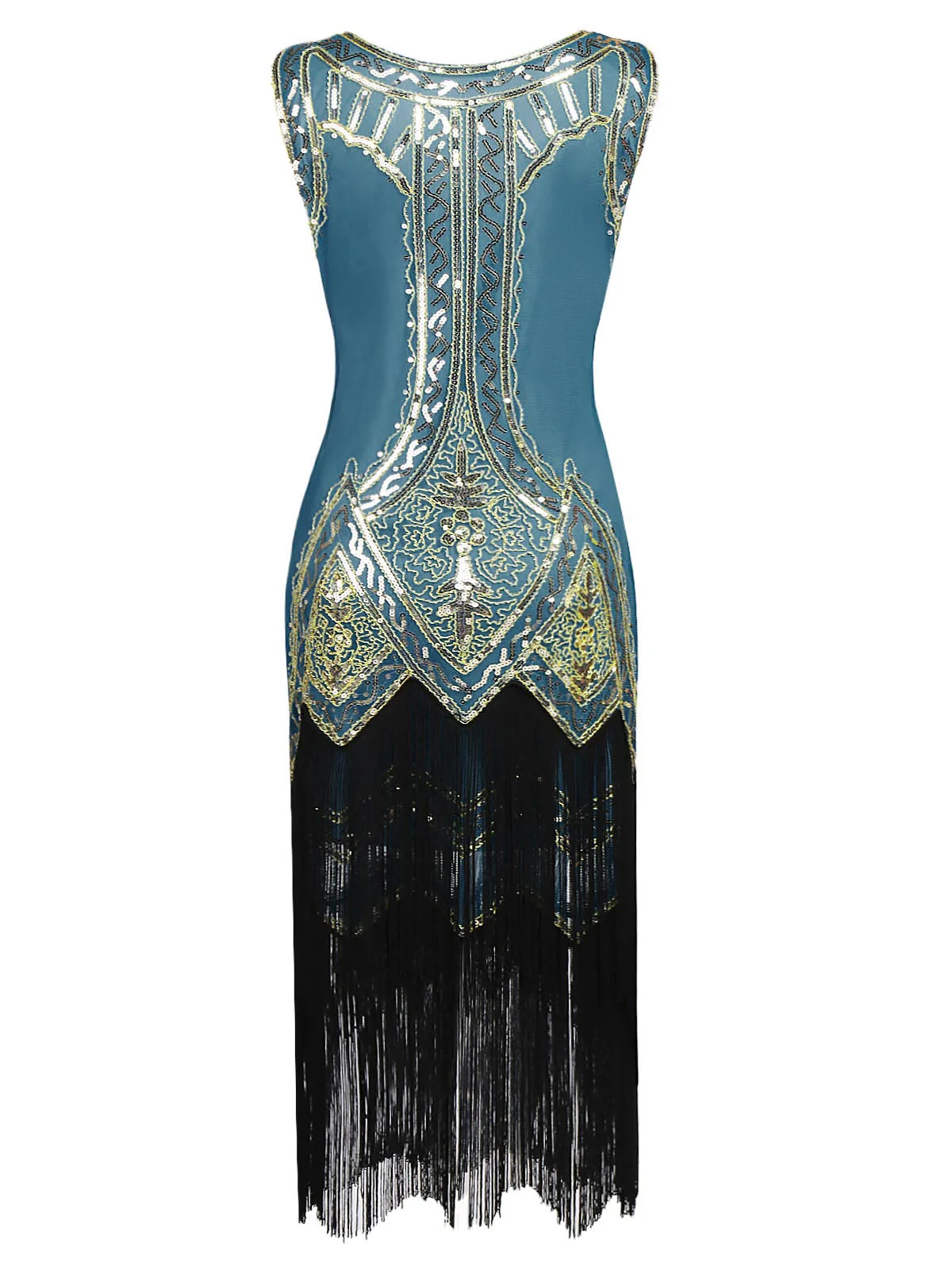 VINTAGE 1920ER FRANSEN PAILLETTEN ÄRMELLOS KLEID - Image 3