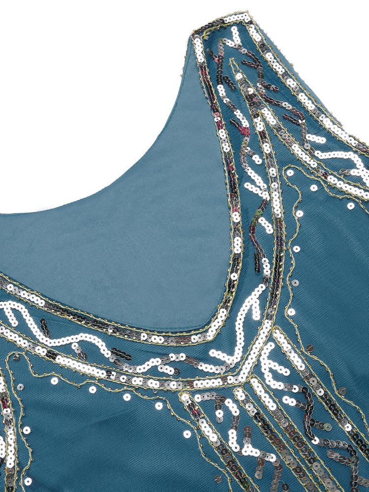 VINTAGE 1920ER FRANSEN PAILLETTEN ÄRMELLOS KLEID - Image 4