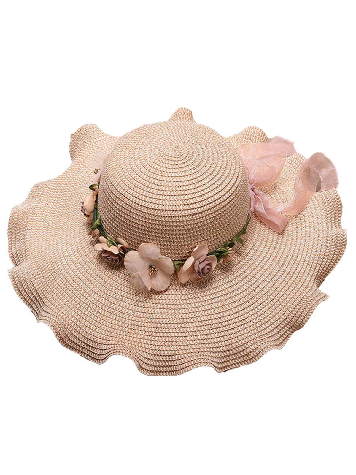 Vintage 3D Blumen Raffia Fransen Krempe Sonnenhut - Image 2