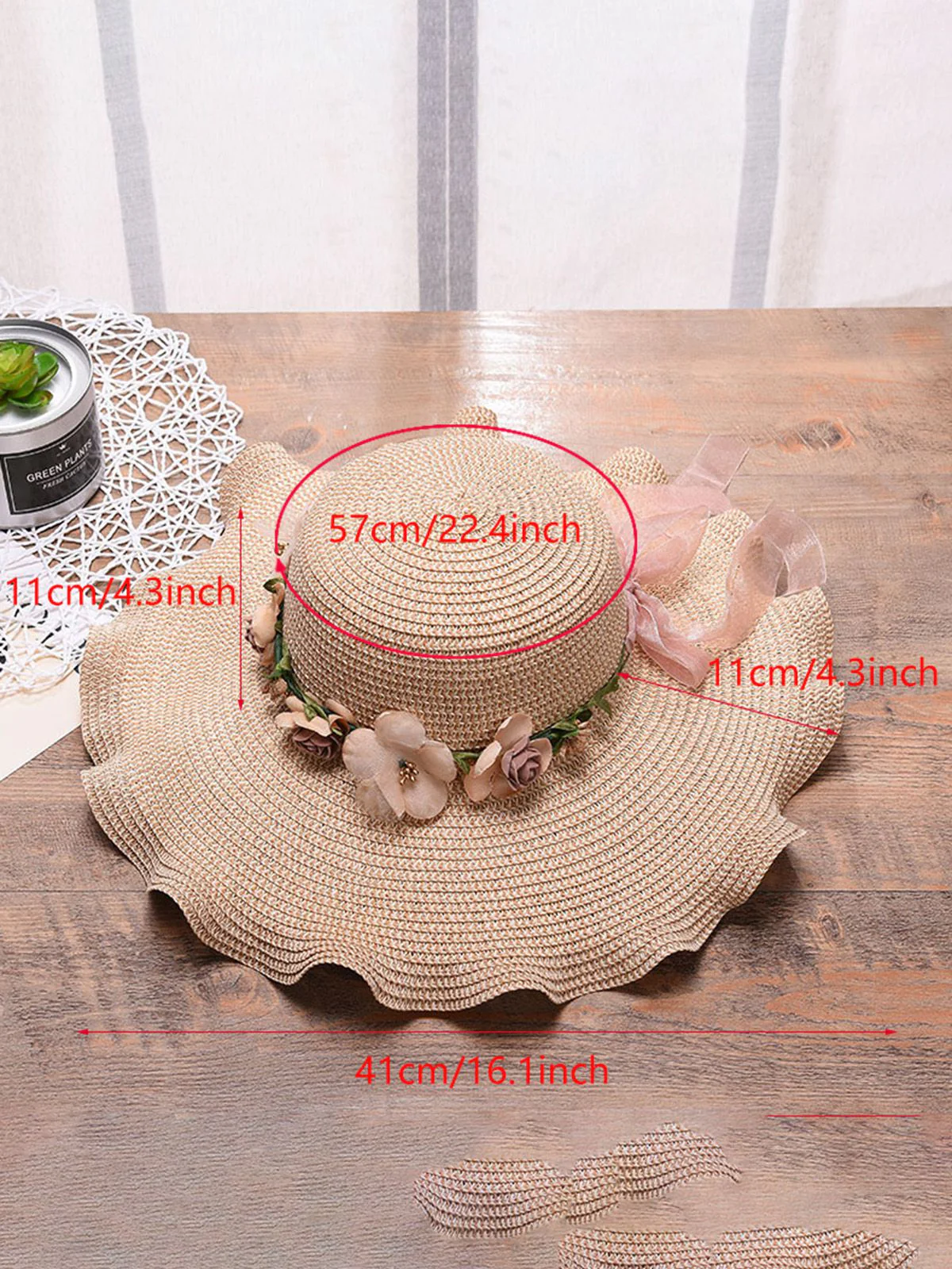 Vintage 3D Blumen Raffia Fransen Krempe Sonnenhut - Image 7