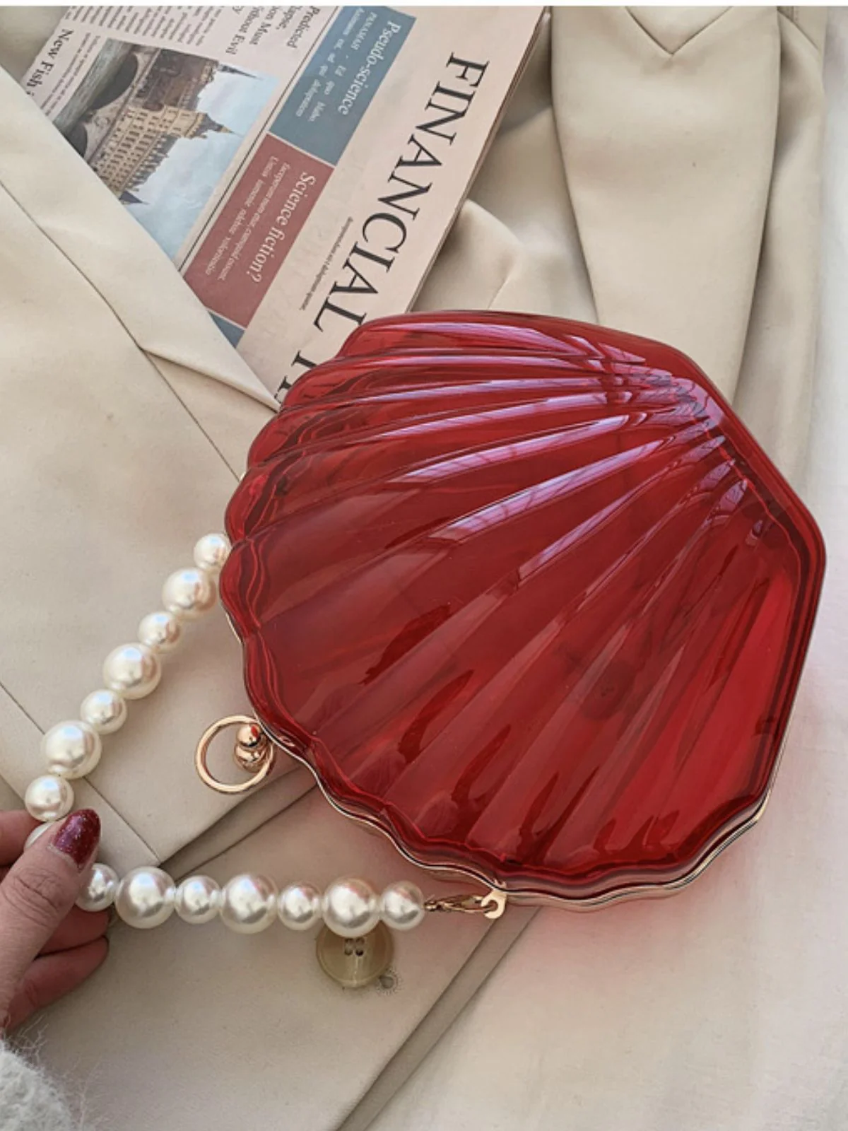 Vintage 3D-Muschel Transparent Perlenkette Tasche - Image 10