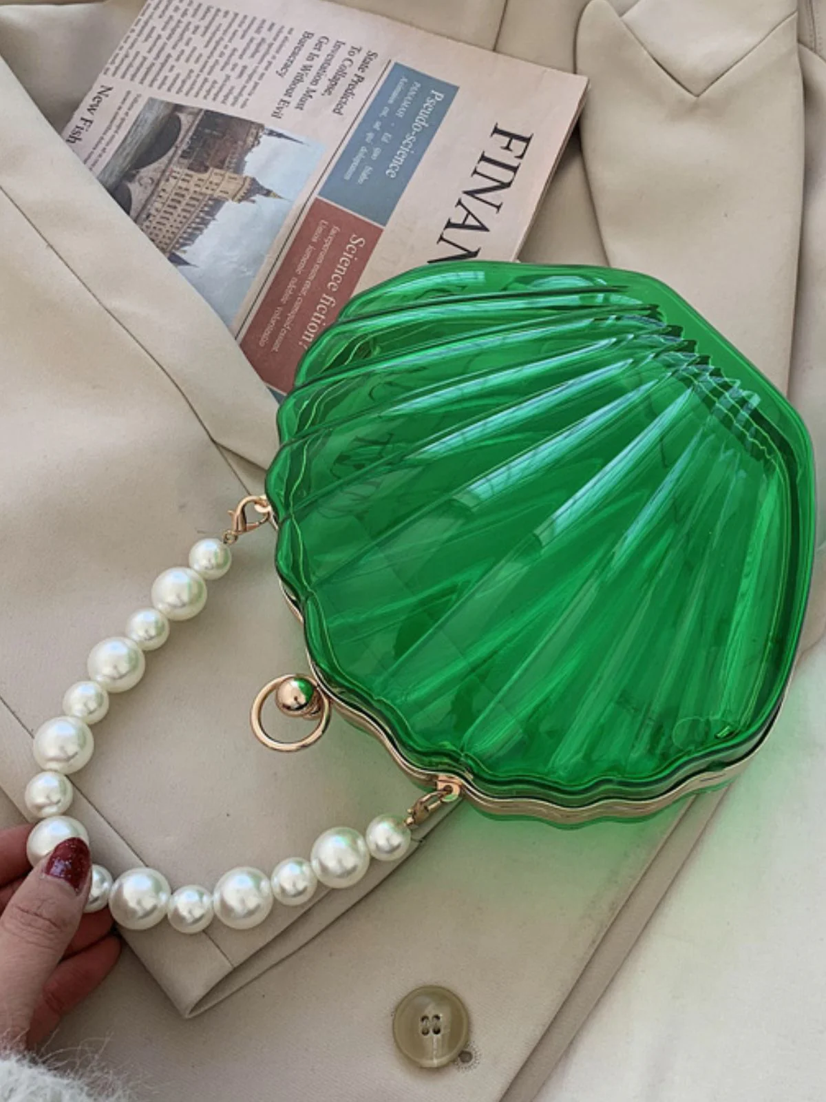 Vintage 3D-Muschel Transparent Perlenkette Tasche - Image 11