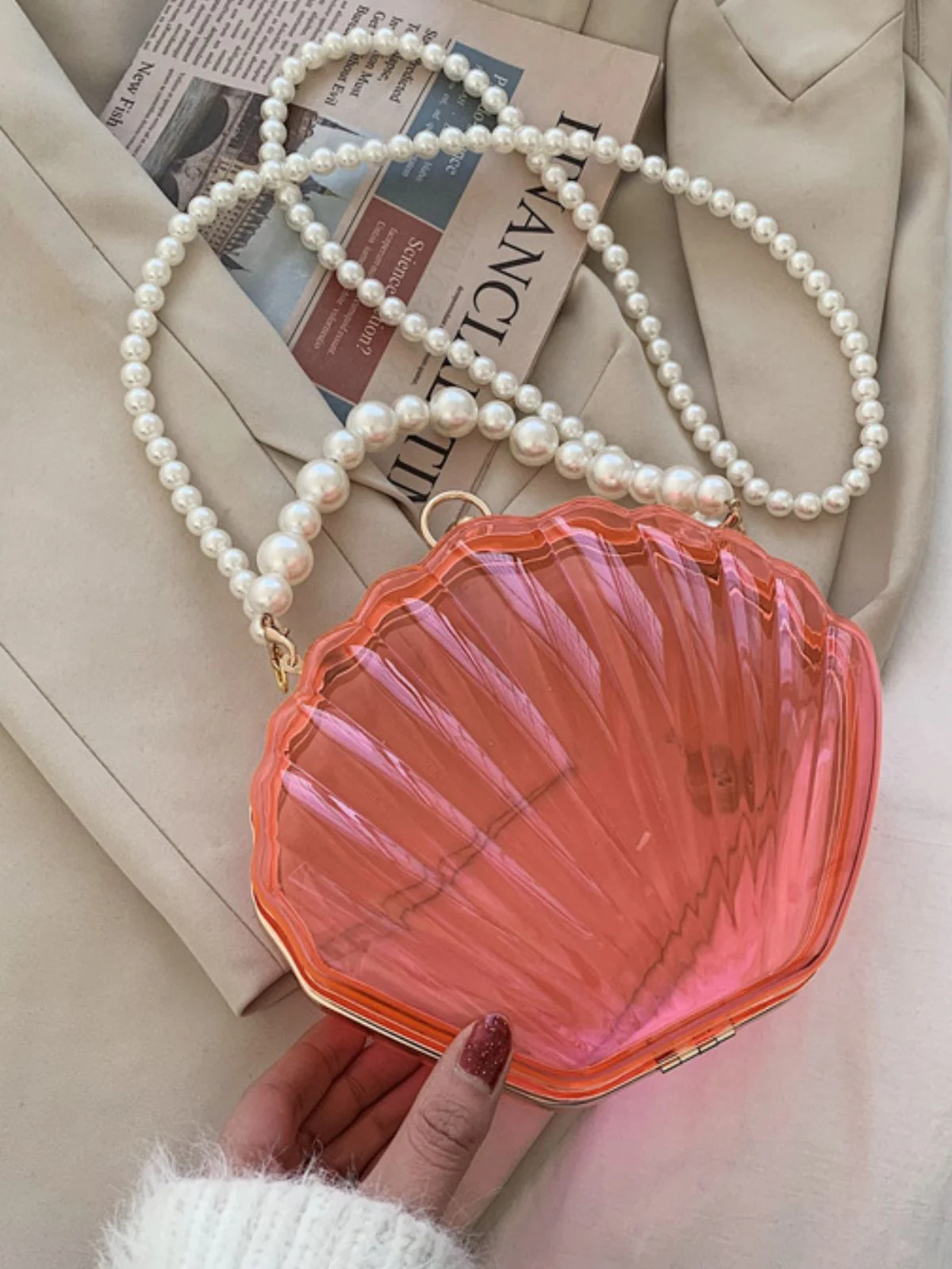 Vintage 3D-Muschel Transparent Perlenkette Tasche - Image 9