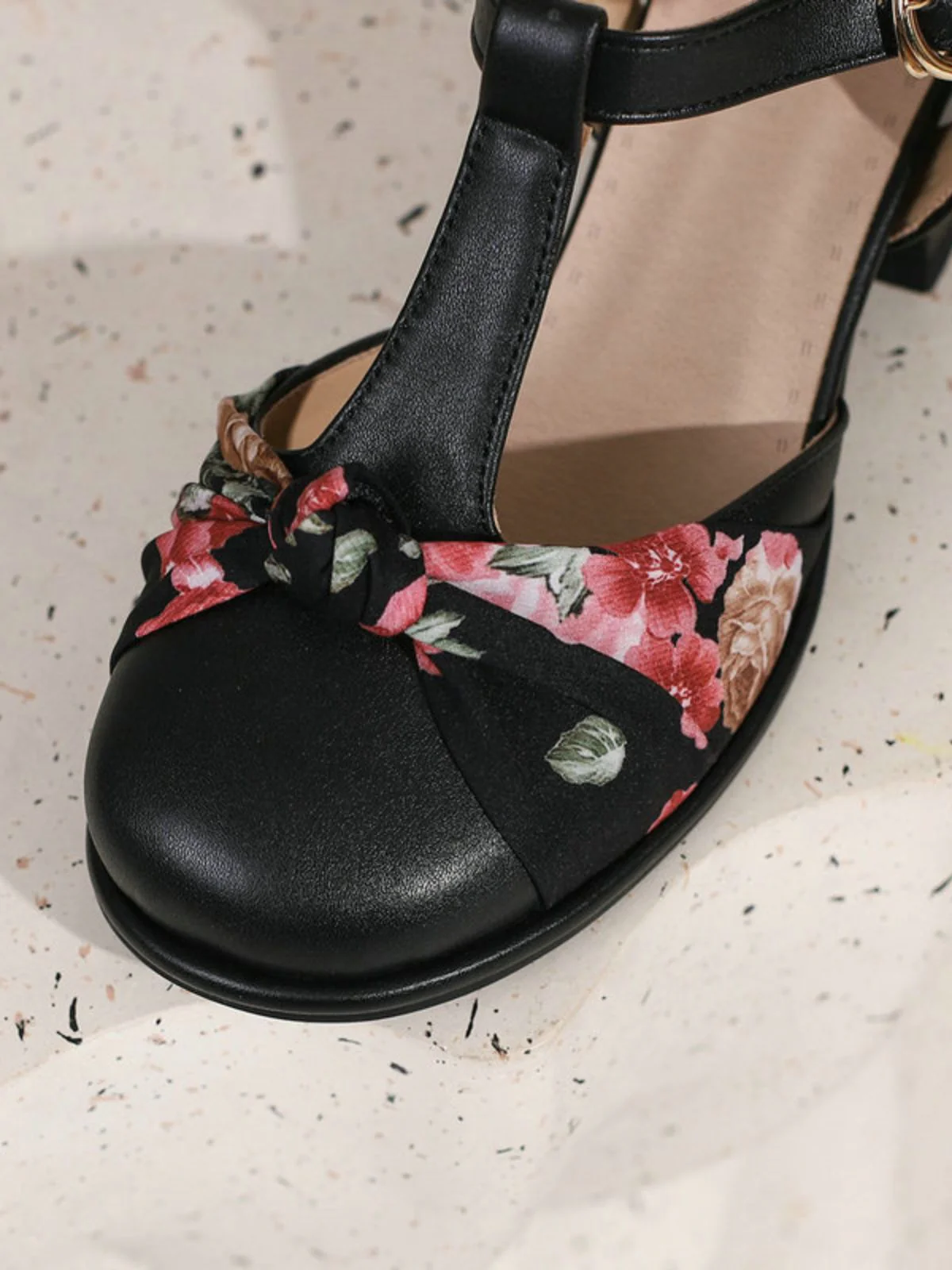 Vintage Blumen Schleife Rund T-Steg Mary Jane Sandalen - Image 4