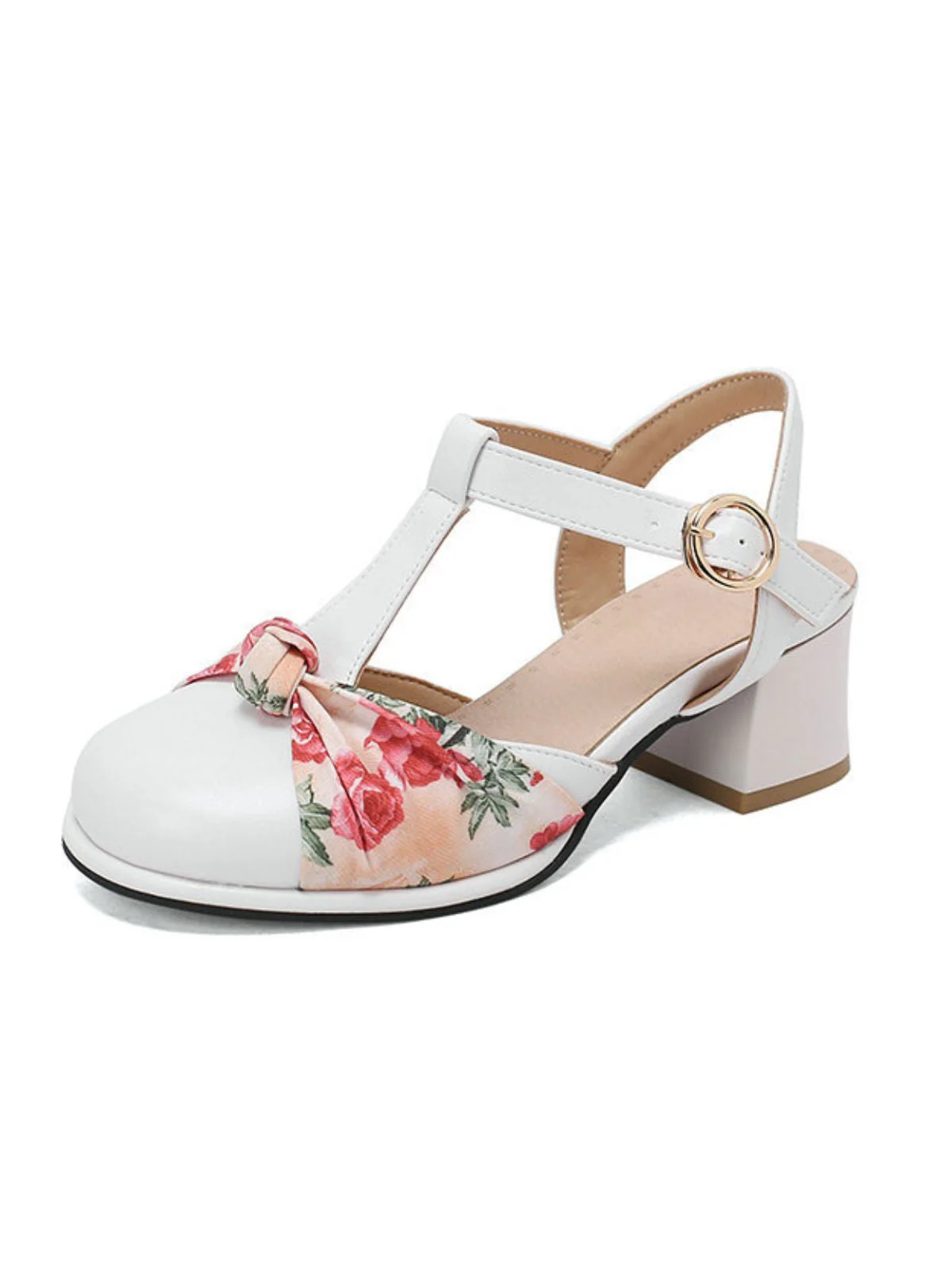 Vintage Blumen Schleife Rund T-Steg Mary Jane Sandalen - Image 6