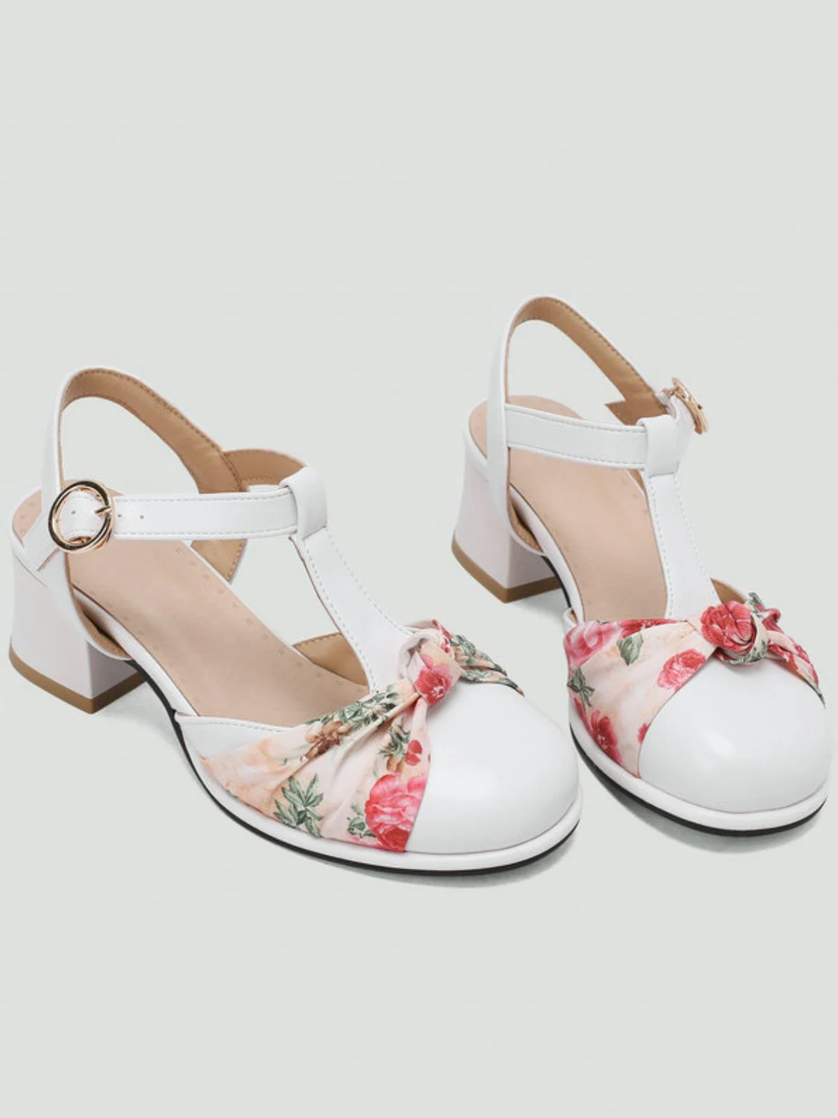 Vintage Blumen Schleife Rund T-Steg Mary Jane Sandalen - Image 8