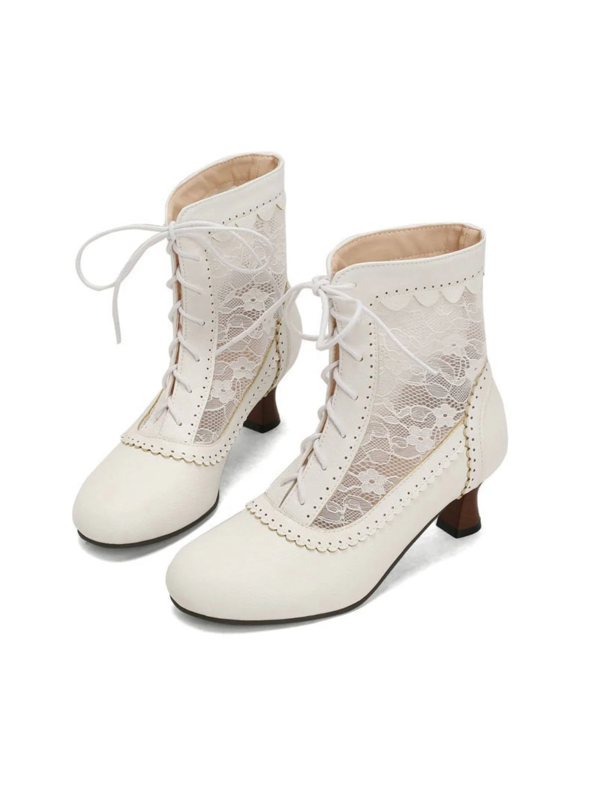 Vintage Blumen Spitze Niedrige Absätze Stiefel - Image 10