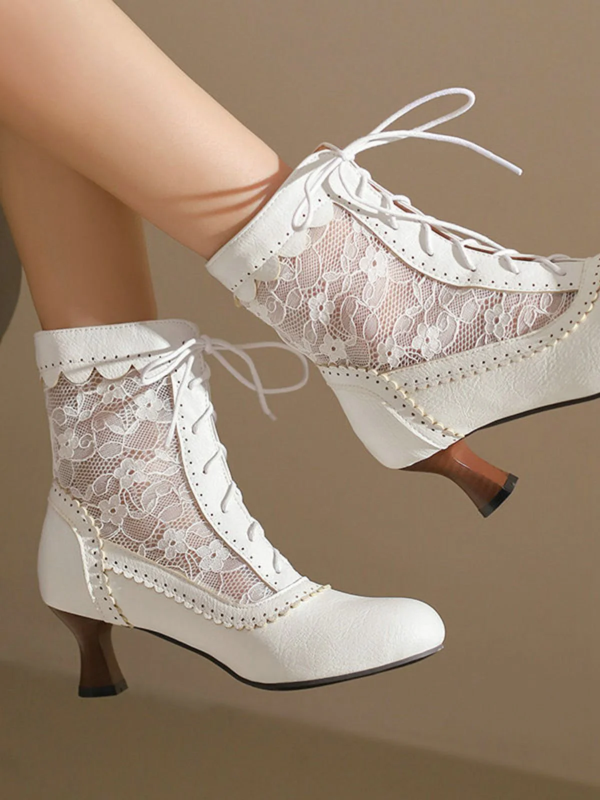 Vintage Blumen Spitze Niedrige Absätze Stiefel - Image 12