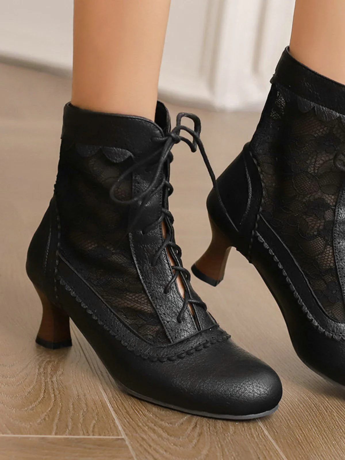 Vintage Blumen Spitze Niedrige Absätze Stiefel - Image 2