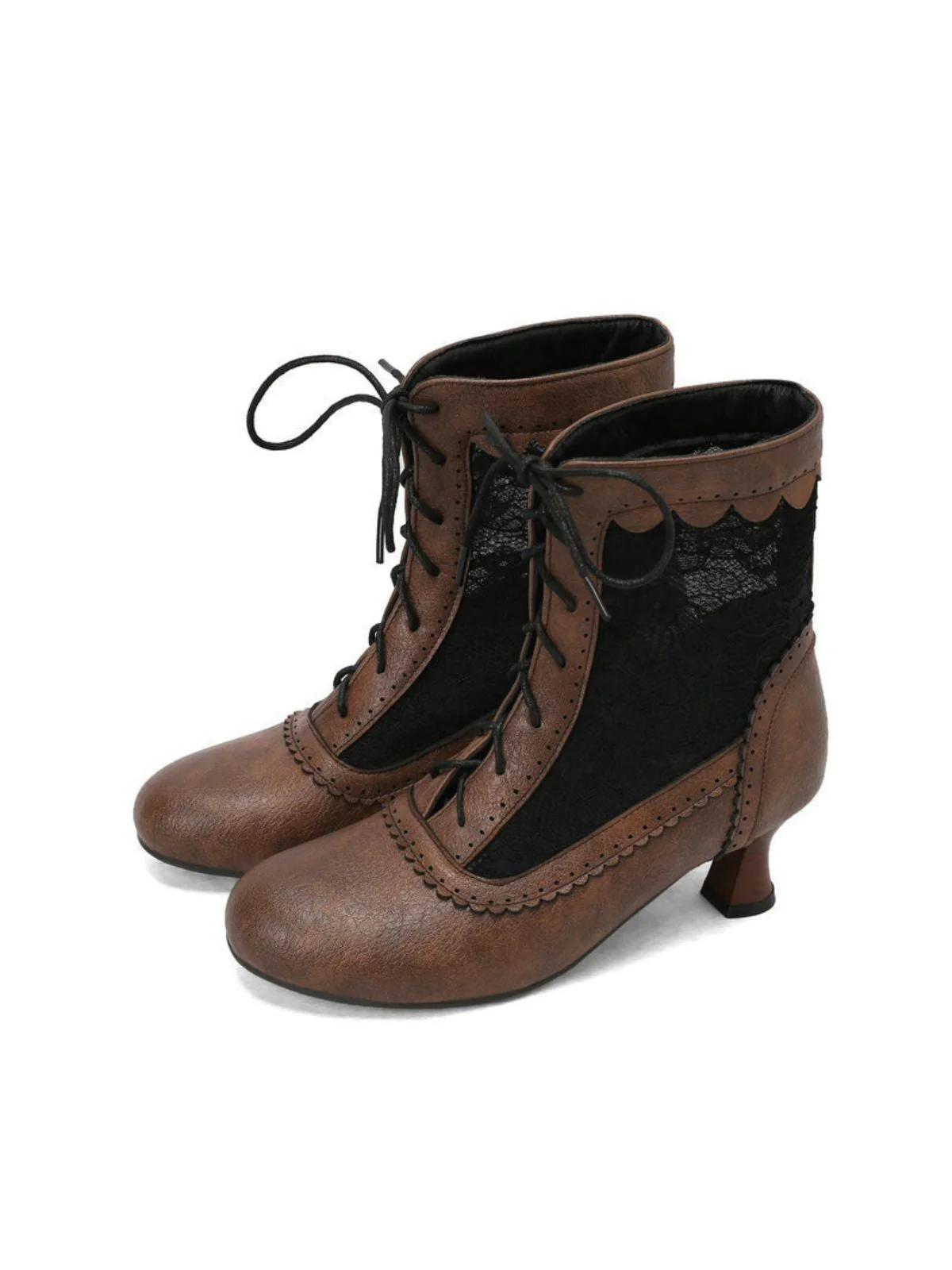 Vintage Blumen Spitze Niedrige Absätze Stiefel - Image 4