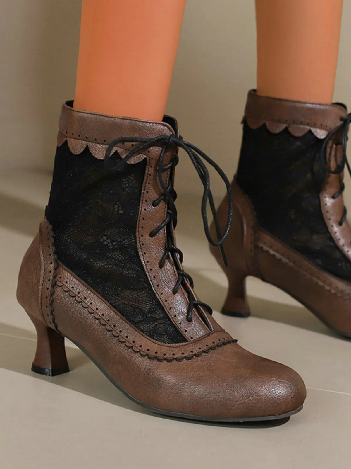 Vintage Blumen Spitze Niedrige Absätze Stiefel - Image 5