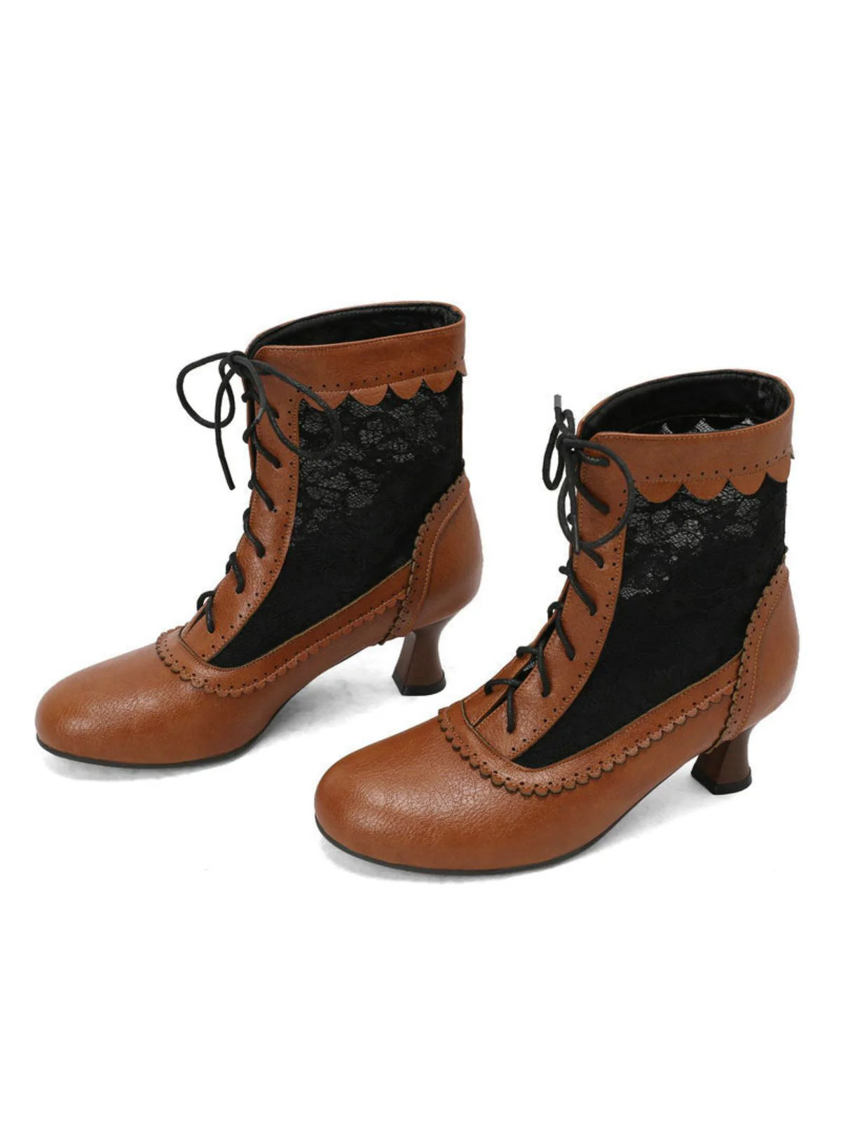 Vintage Blumen Spitze Niedrige Absätze Stiefel - Image 6