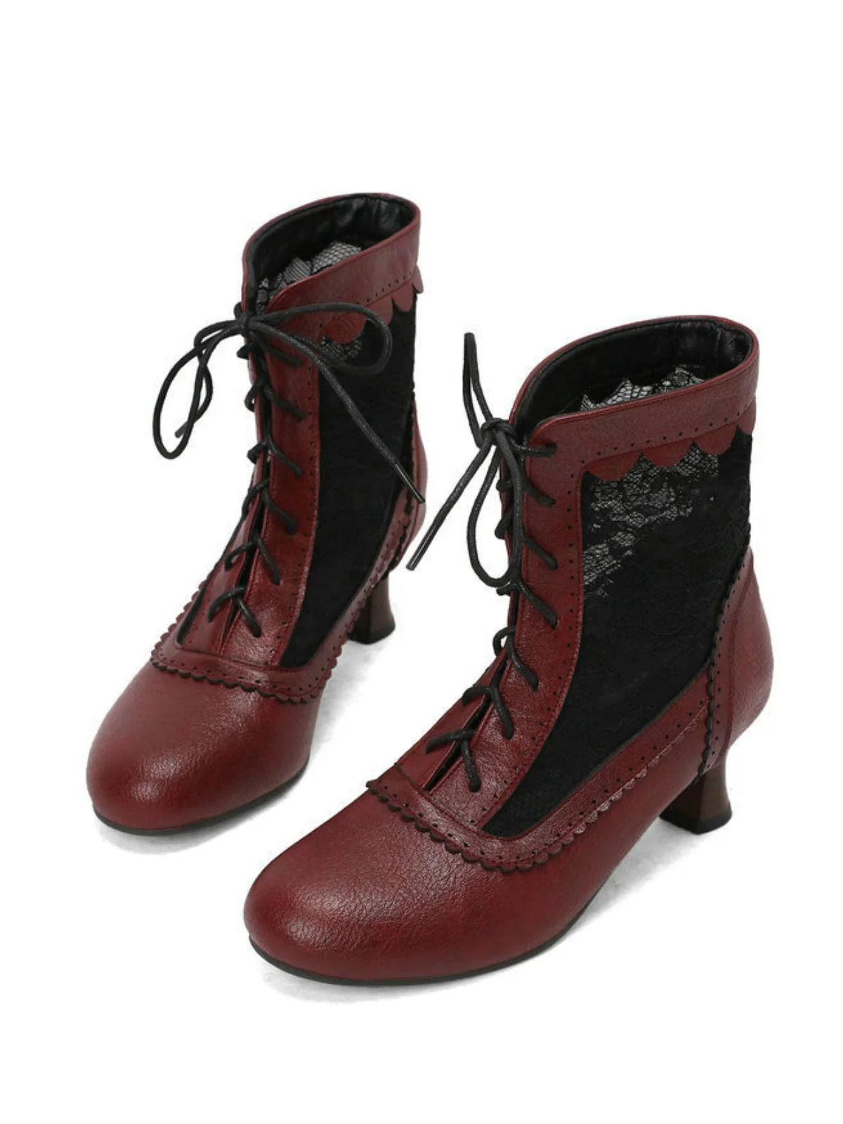 Vintage Blumen Spitze Niedrige Absätze Stiefel - Image 8