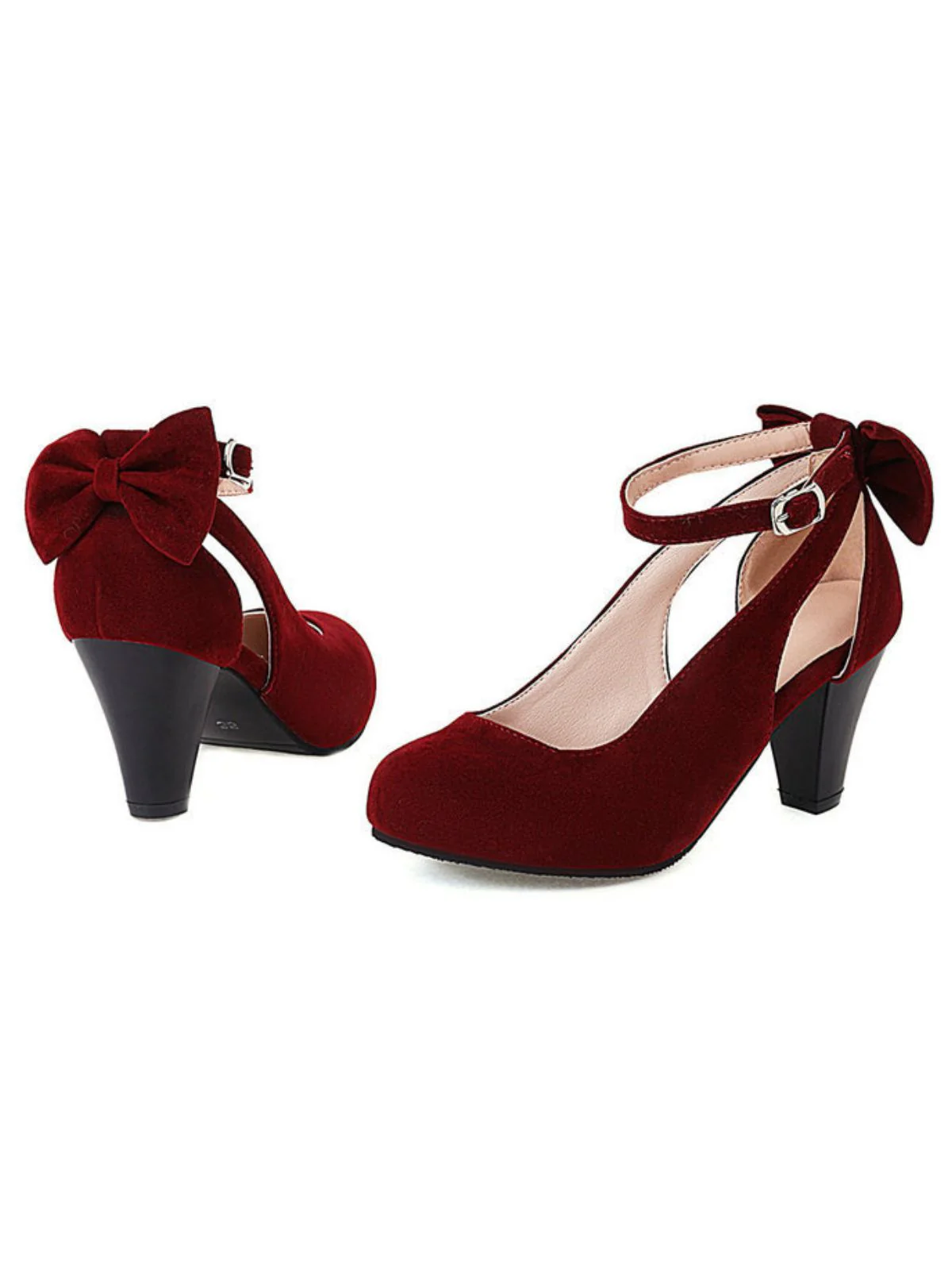 Vintage Bogen Klobige Wildleder Hohem Absatz Schuhe
