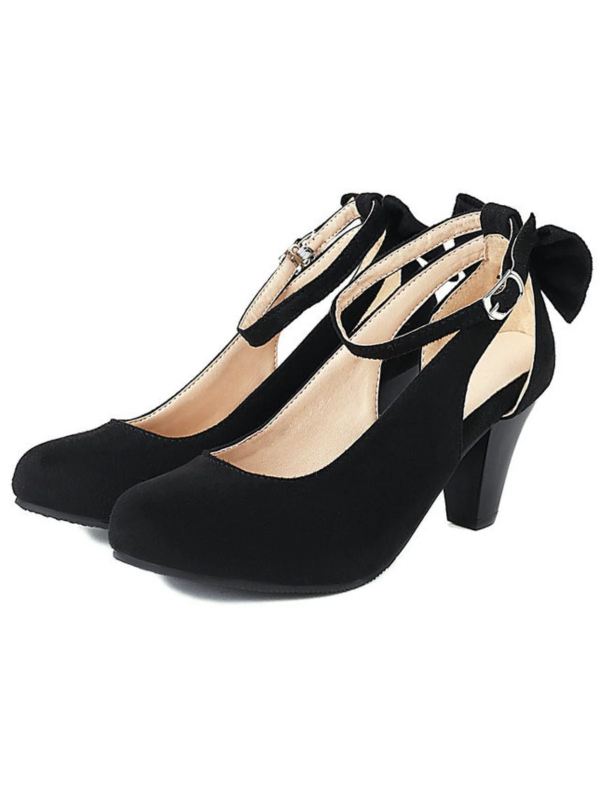 Vintage Bogen Klobige Wildleder Hohem Absatz Schuhe - Image 11