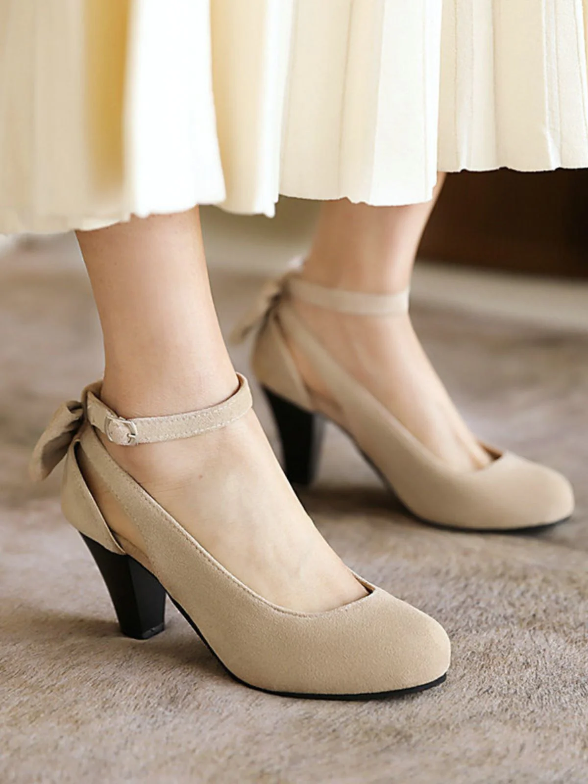 Vintage Bogen Klobige Wildleder Hohem Absatz Schuhe - Image 9