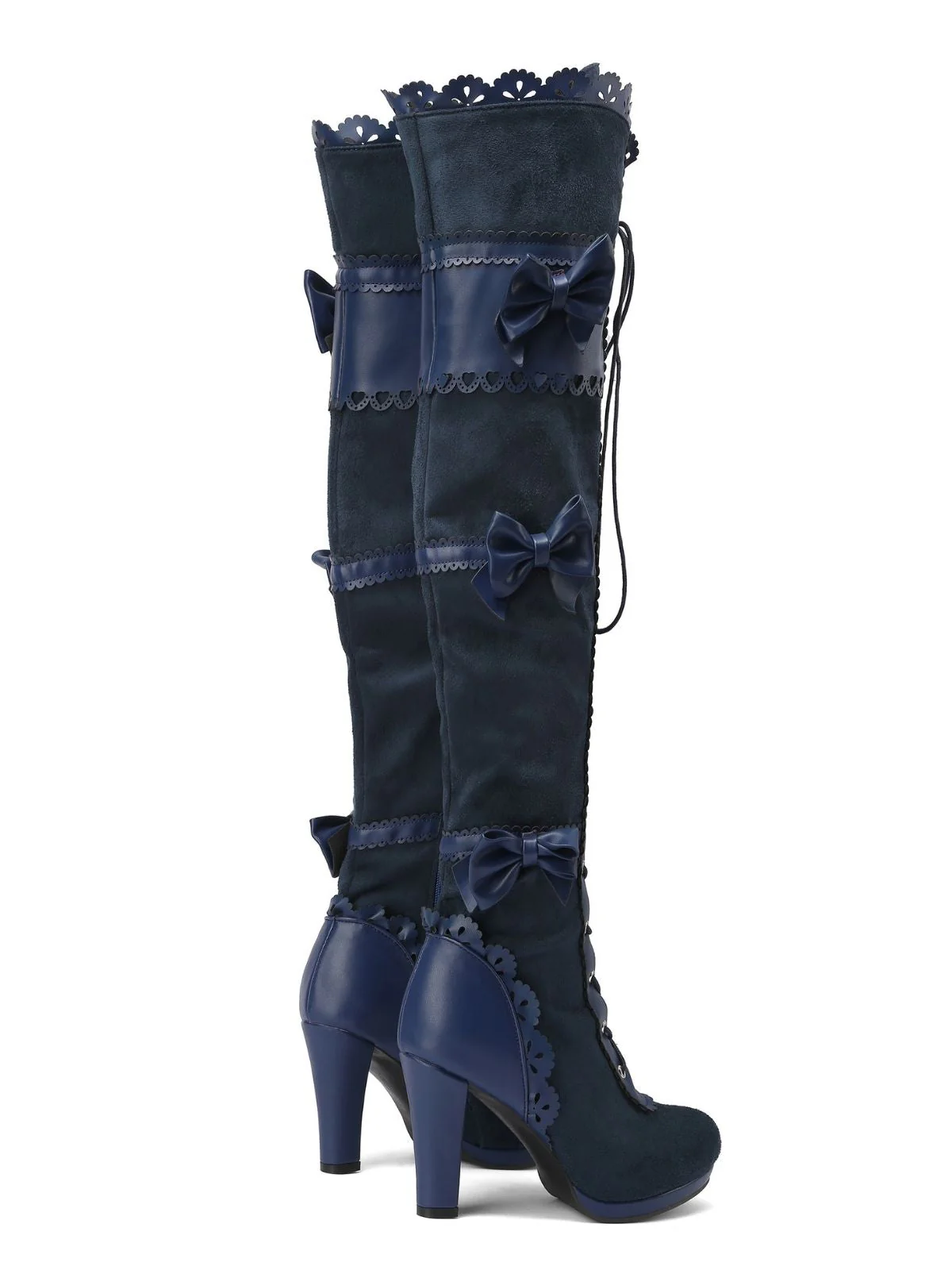 Vintage Bogen Schnürung Lange Stiefel mit hohem Absatz - Image 3