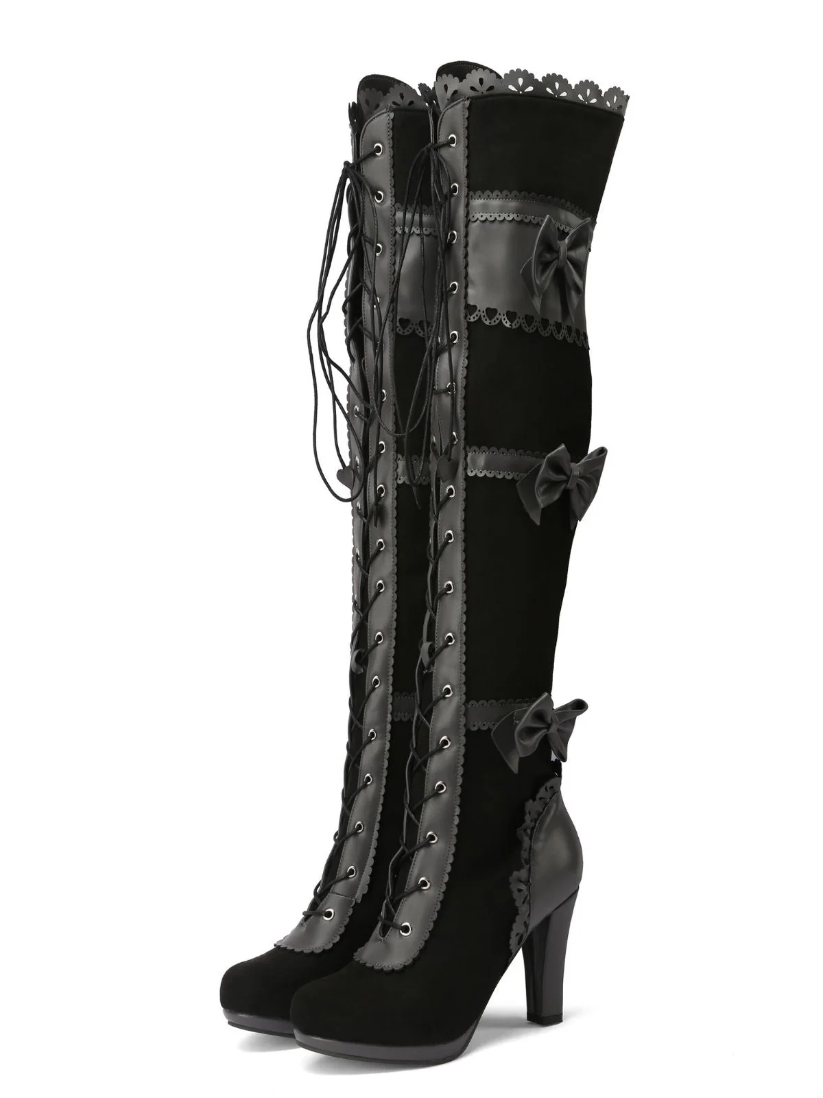 Vintage Bogen Schnürung Lange Stiefel mit hohem Absatz - Image 4