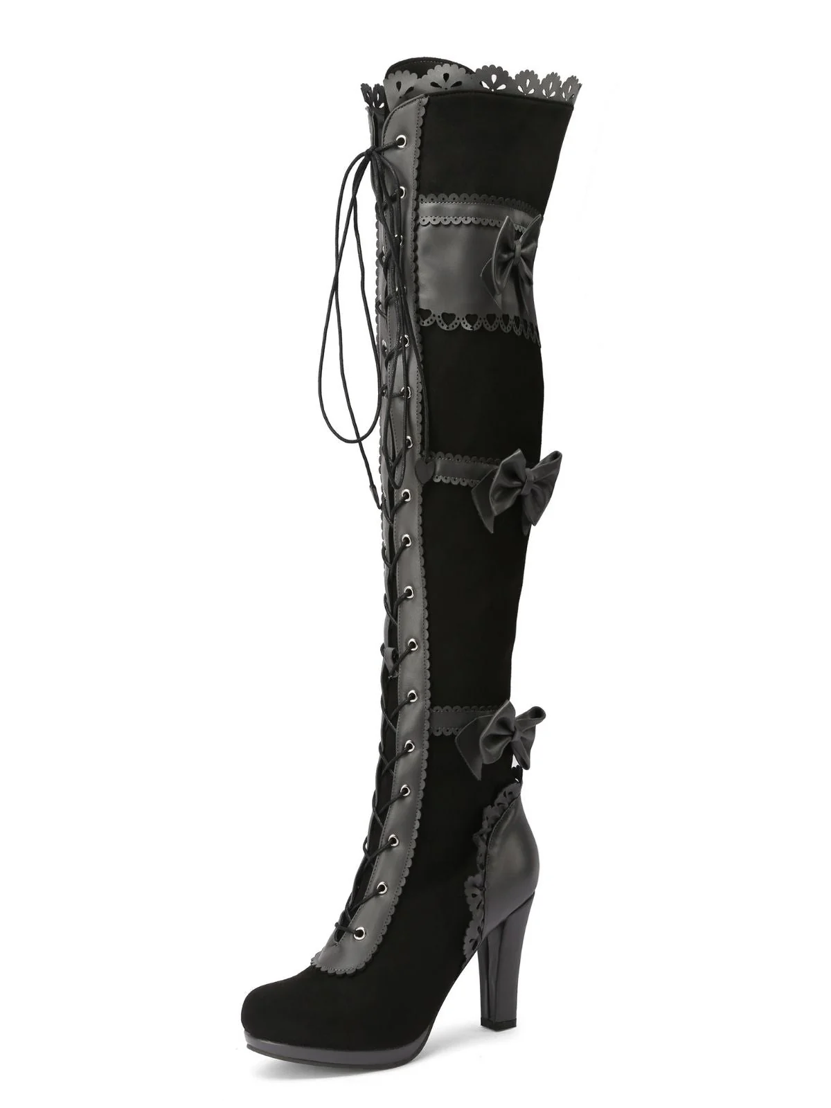 Vintage Bogen Schnürung Lange Stiefel mit hohem Absatz - Image 5